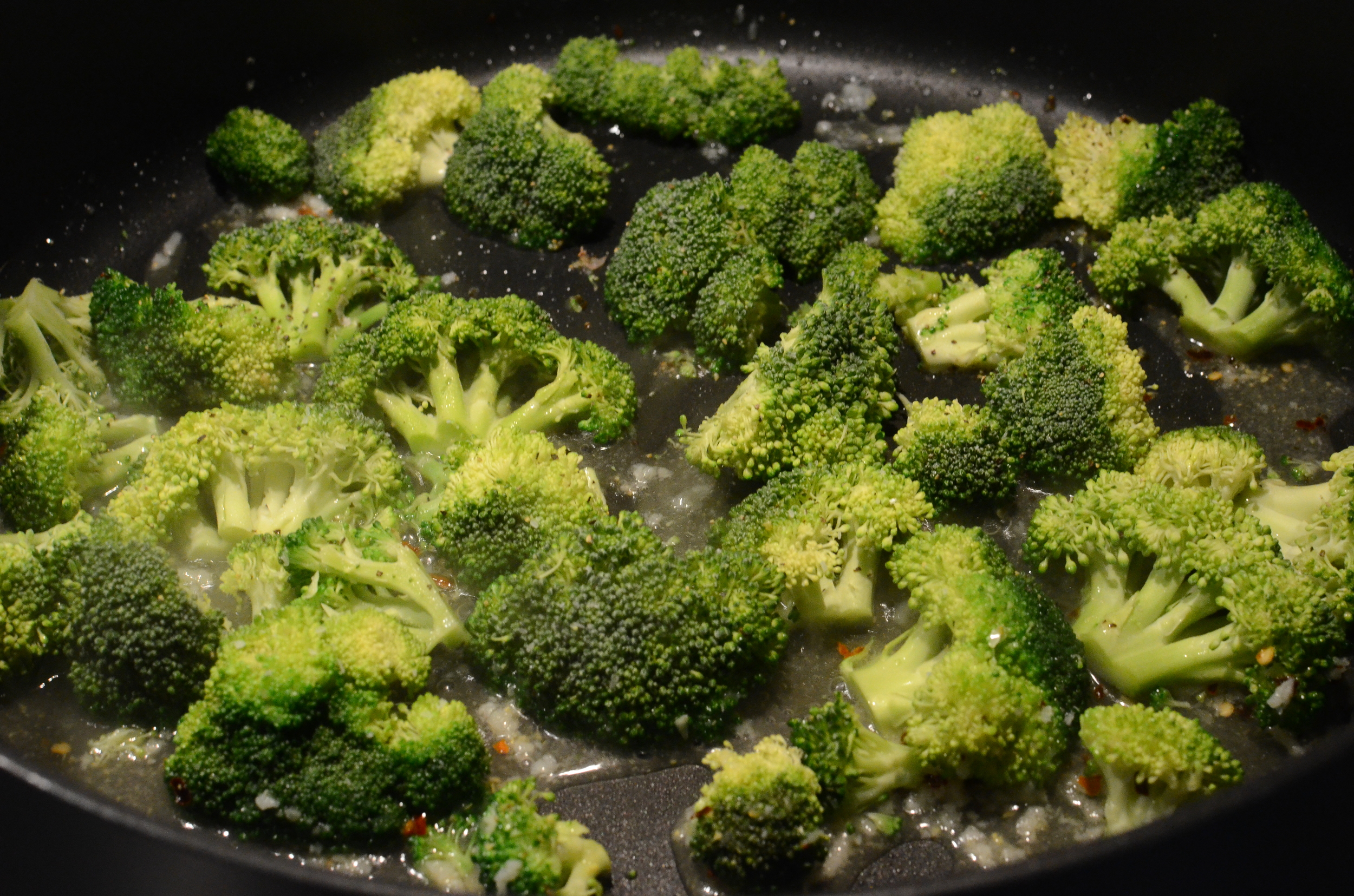 Immediately add the broccoli florets.