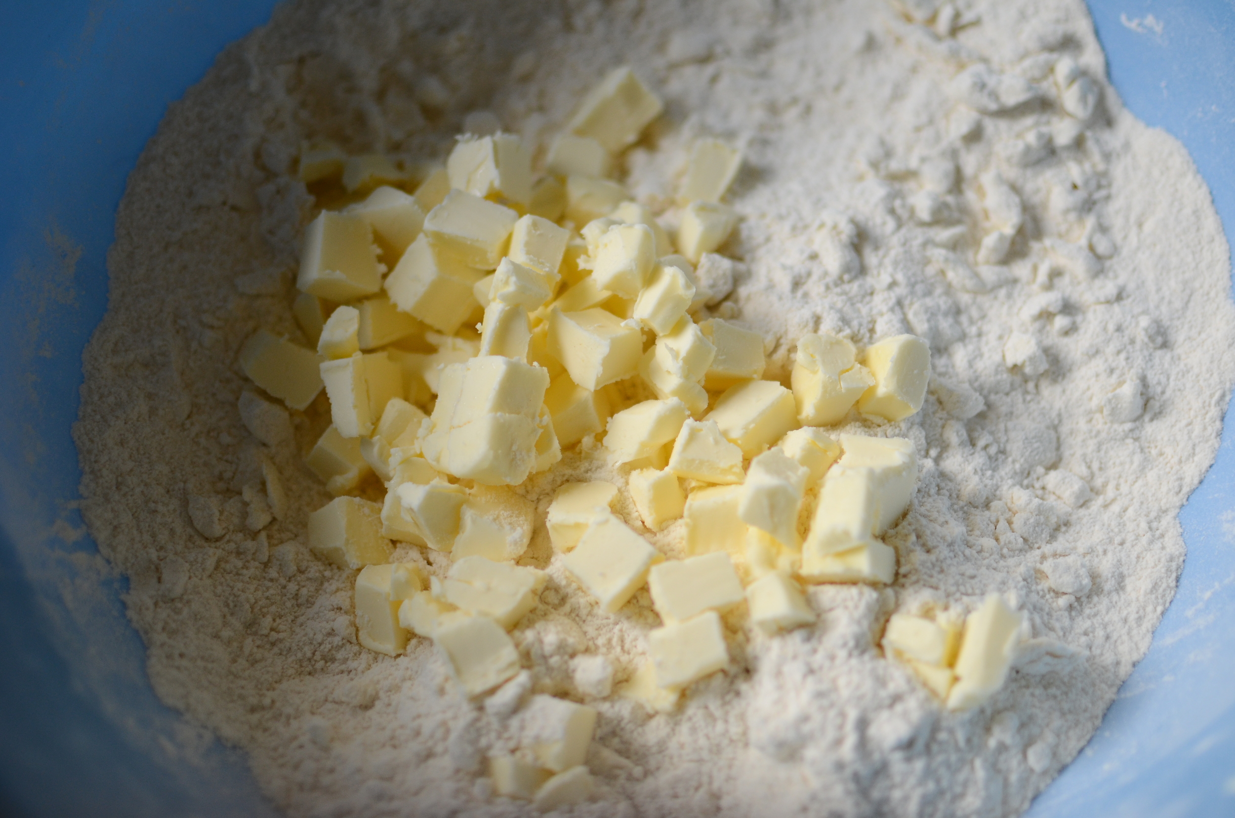 Speaking of butter, next we add an entire stick of butter that has been cut into 1/4-inch cubes. I hate cutting butter into tiny pieces.