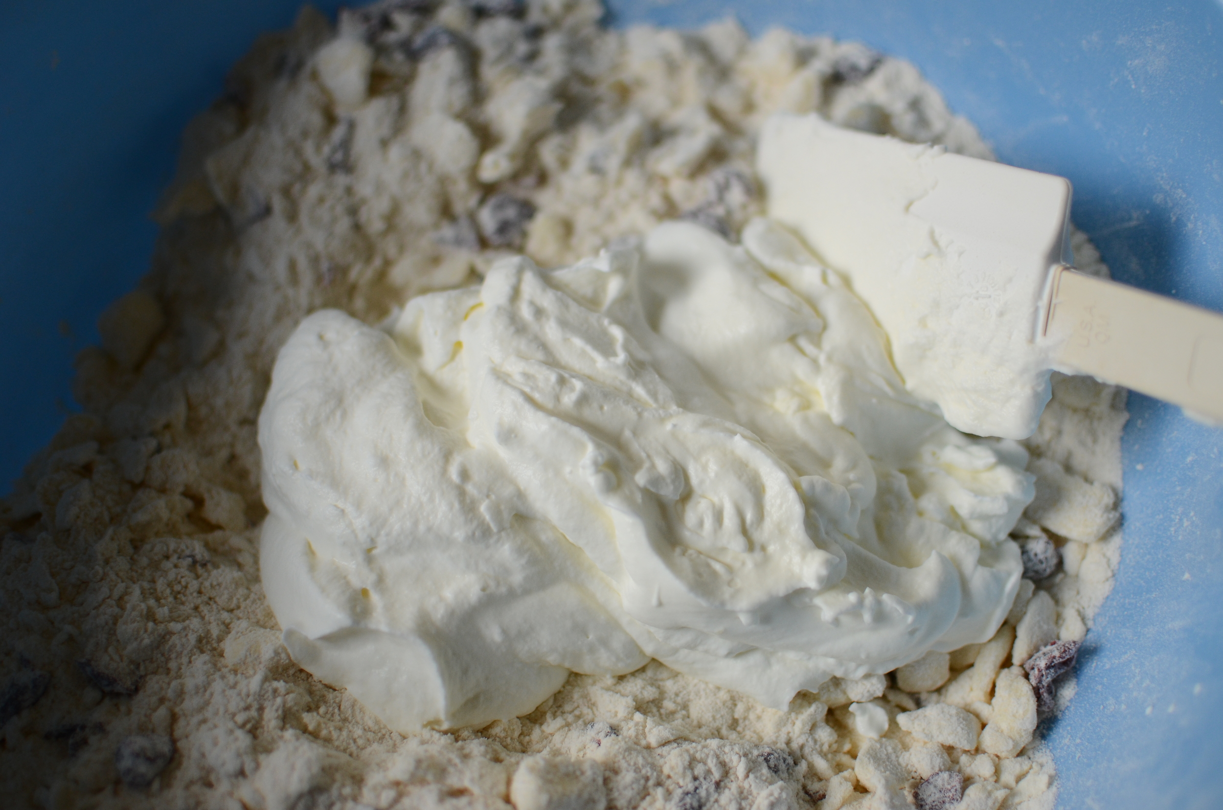 In goes the softly beaten heavy cream. 