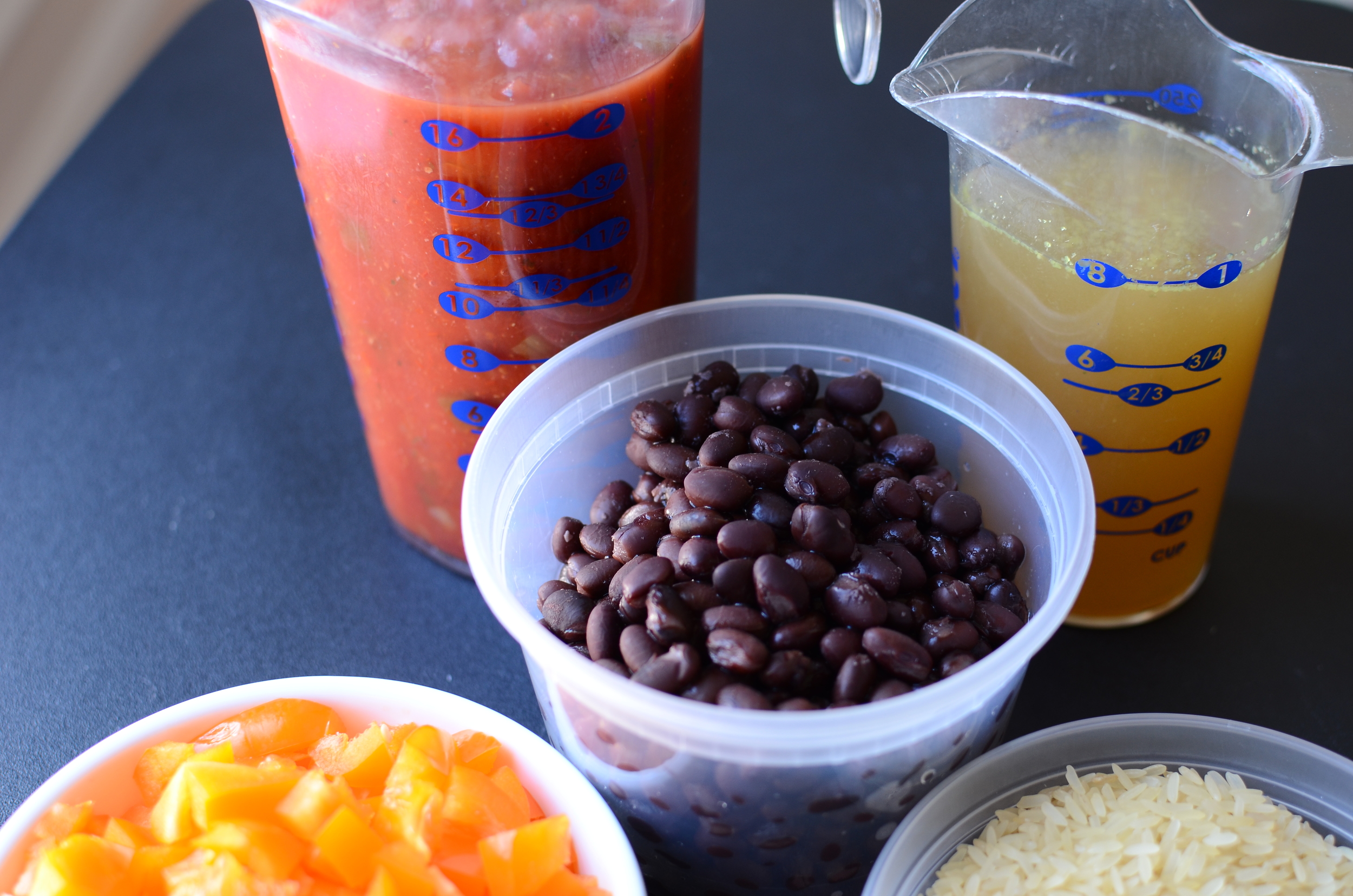 To begin, you'll need salsa, chicken stock, canned black beans that have been rinsed and drained.....