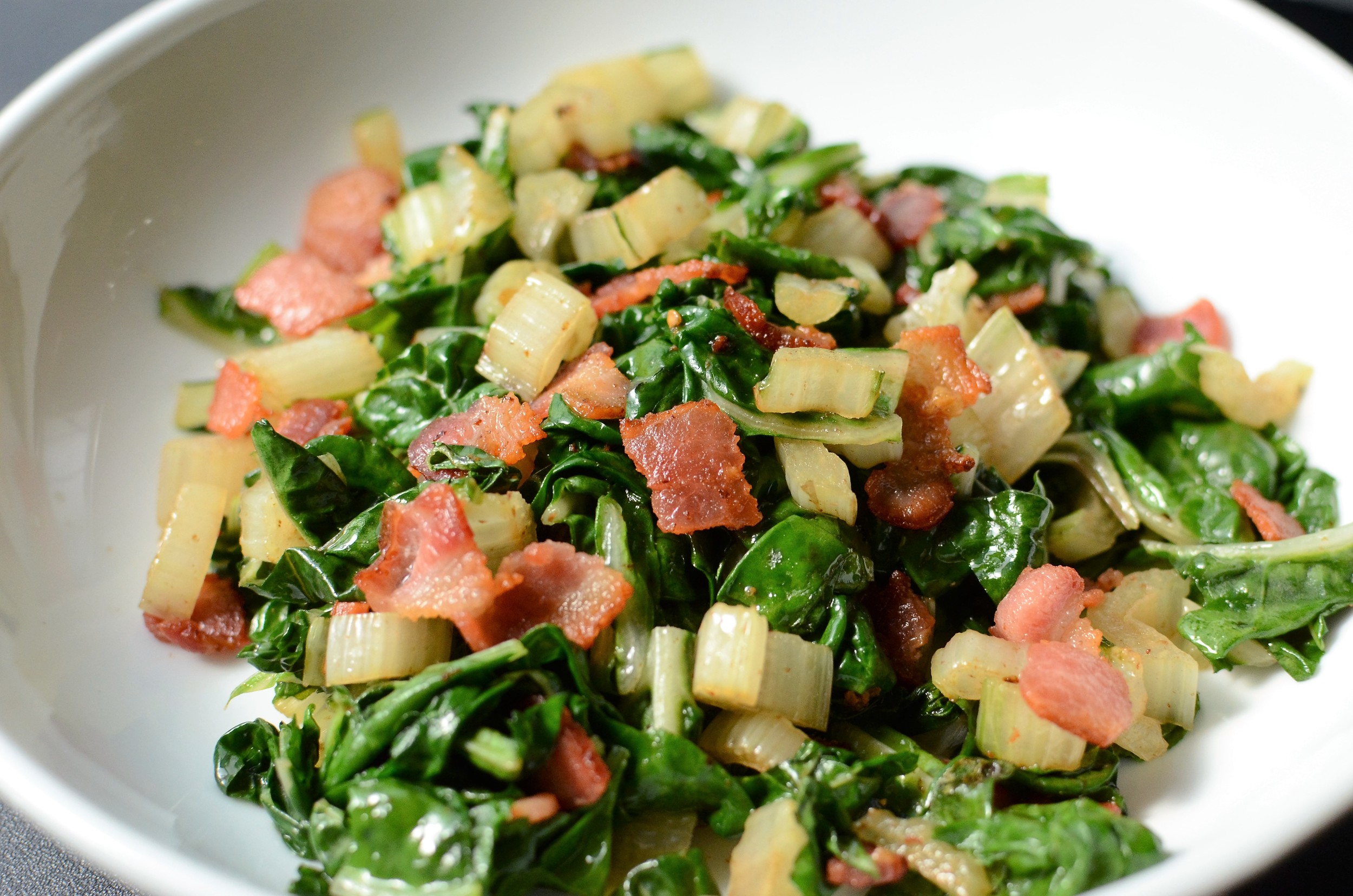 Swiss Chard with Bacon and Garlic - ButterYum