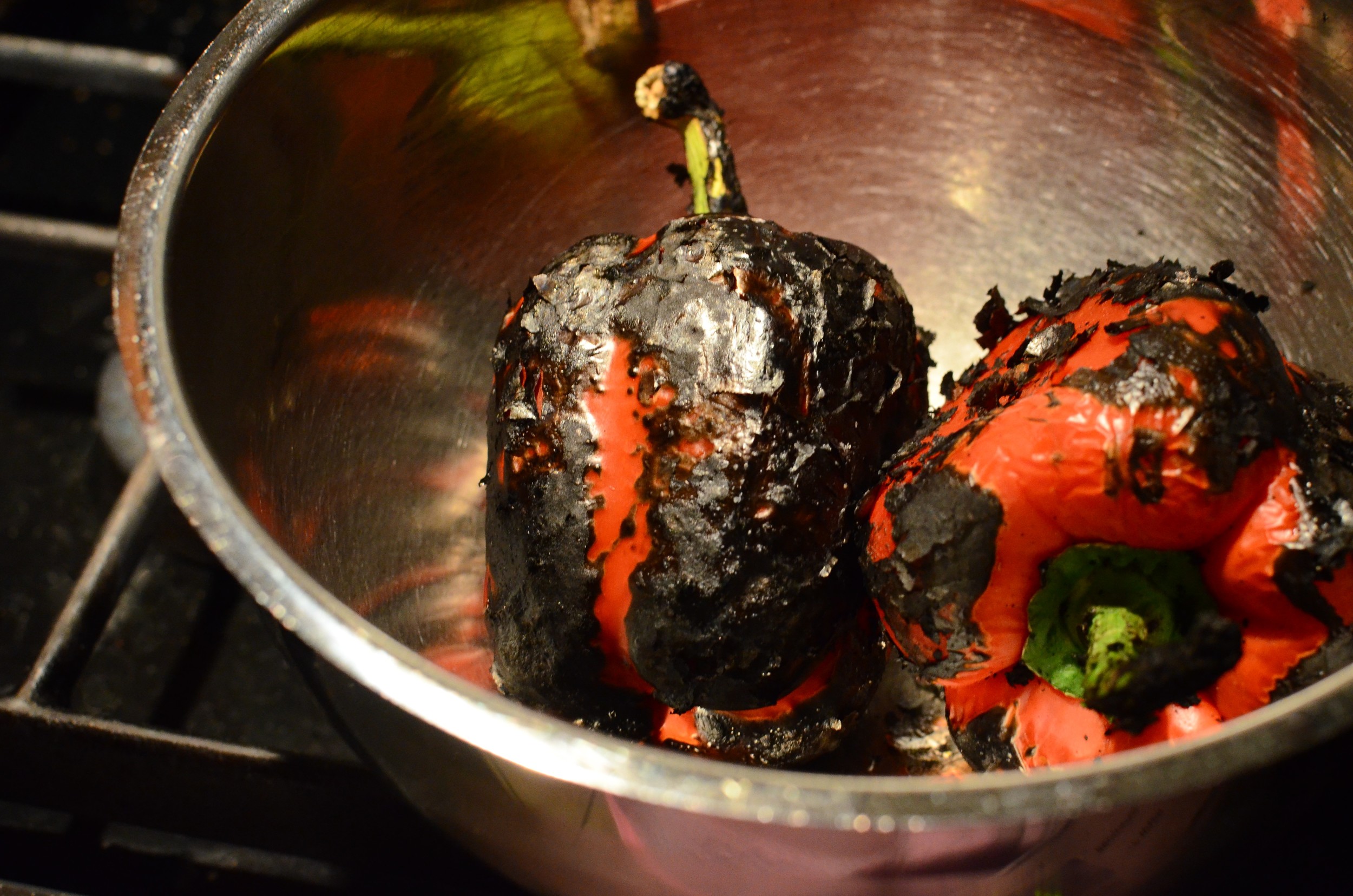 now that the peppers are charred, here's what to do next.