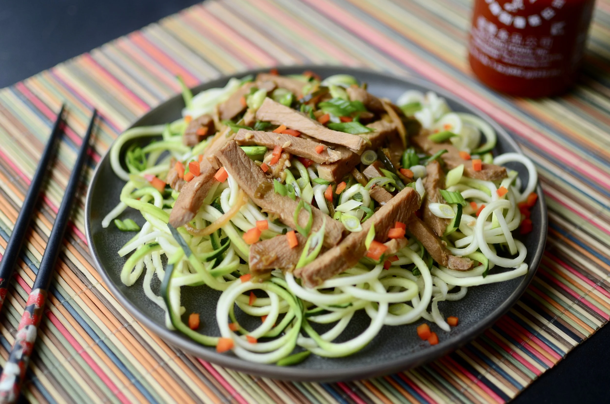 Keto Sesame Zoodles with Roasted Pork