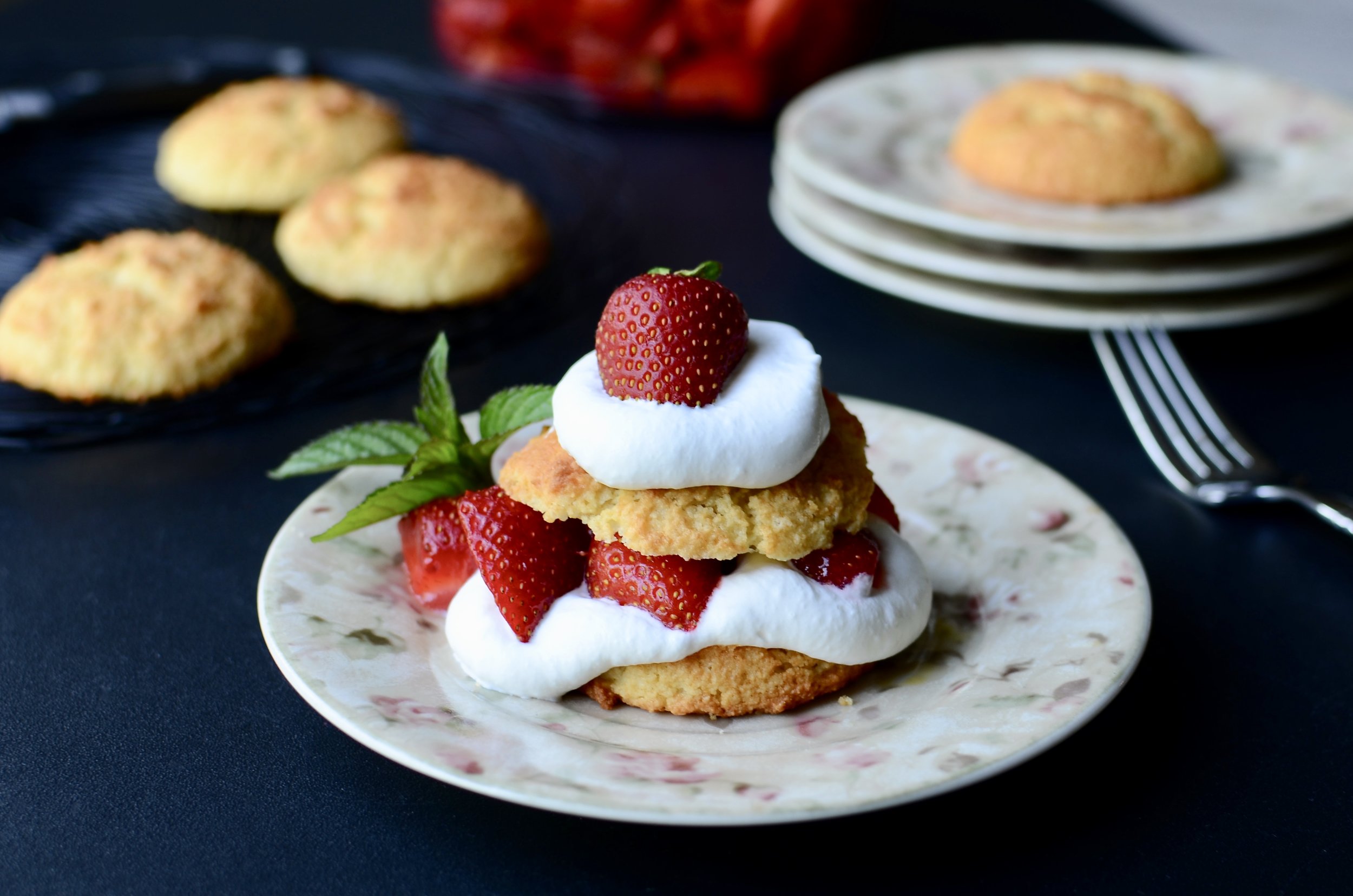 Keto Strawberry Shortcake - ButterYum. how to make low carb shortcake. keto shortcake recipe. low carb strawberry shortcake recipe. keto biscuit recipe. low carb sweet biscuits.