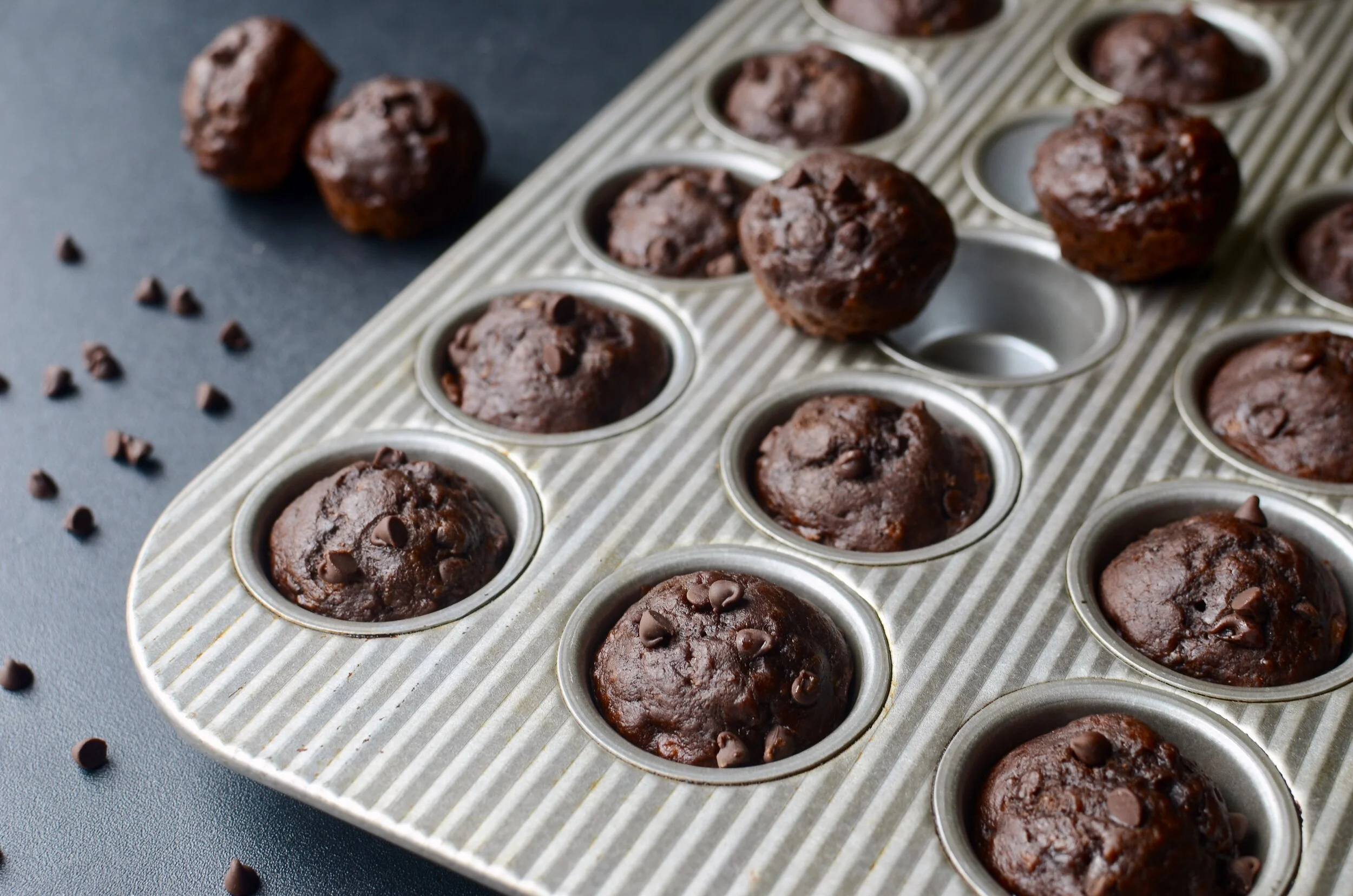 Mini Double Chocolate Banana Muffins