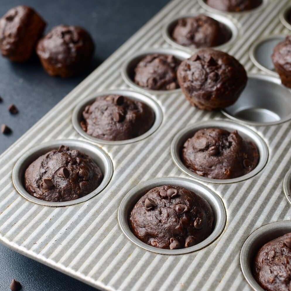 Mini double chocolate banana muffins #butteryum