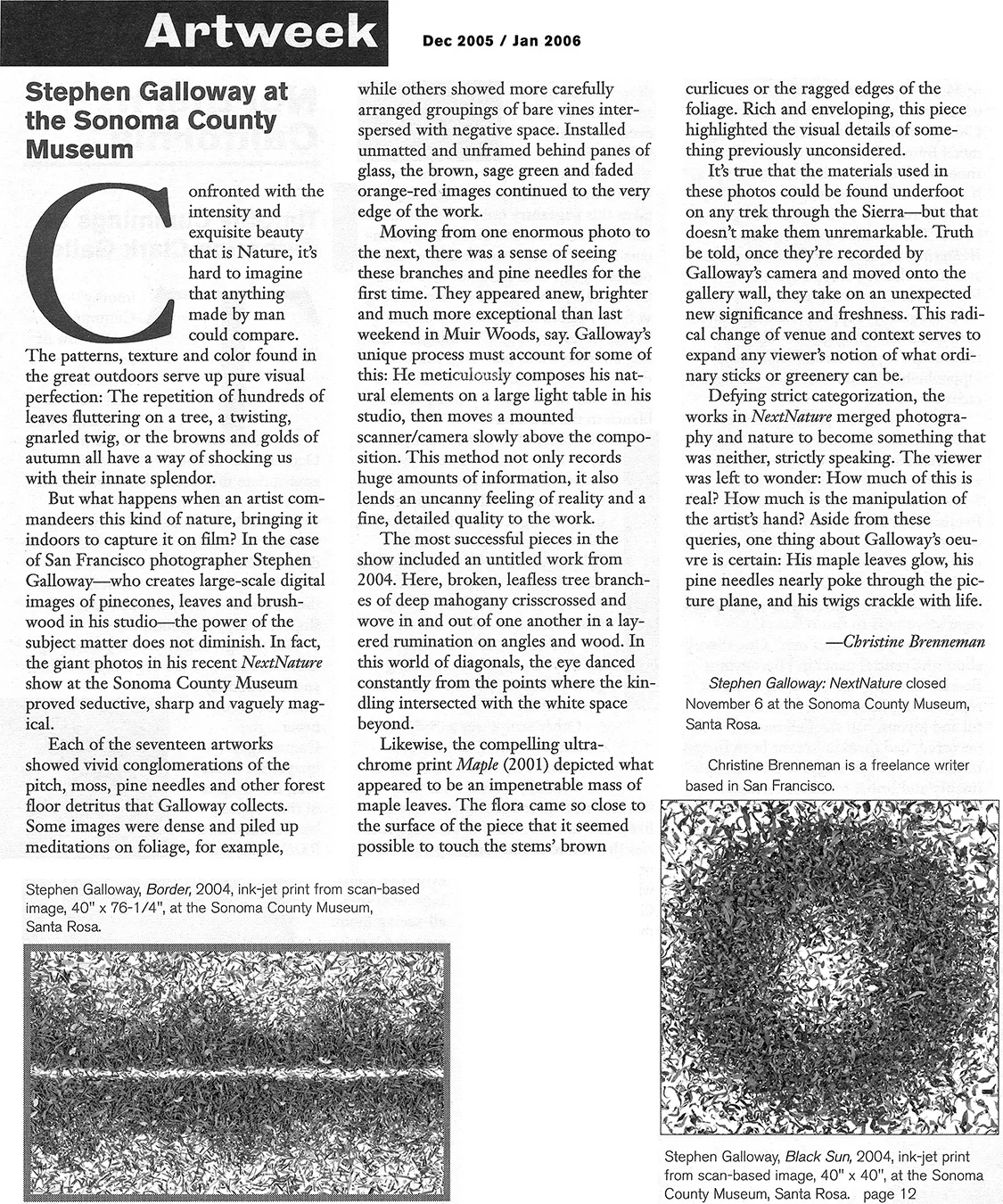 Artweek, Jan. 2006, "Stephen Galloway at the Sonoma County Museum."