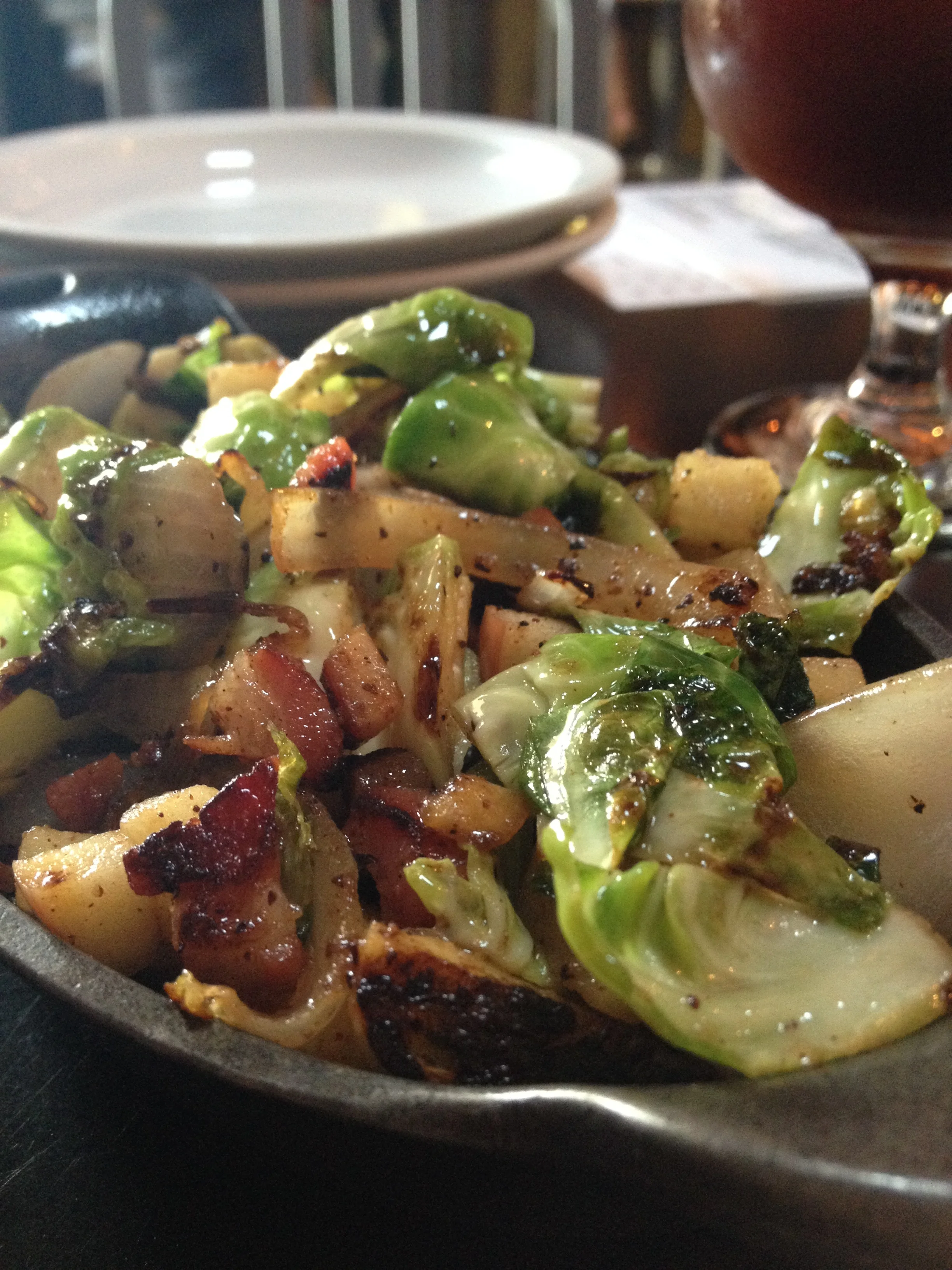 Brussels Sprouts, Apples, Onions, and Pancetta