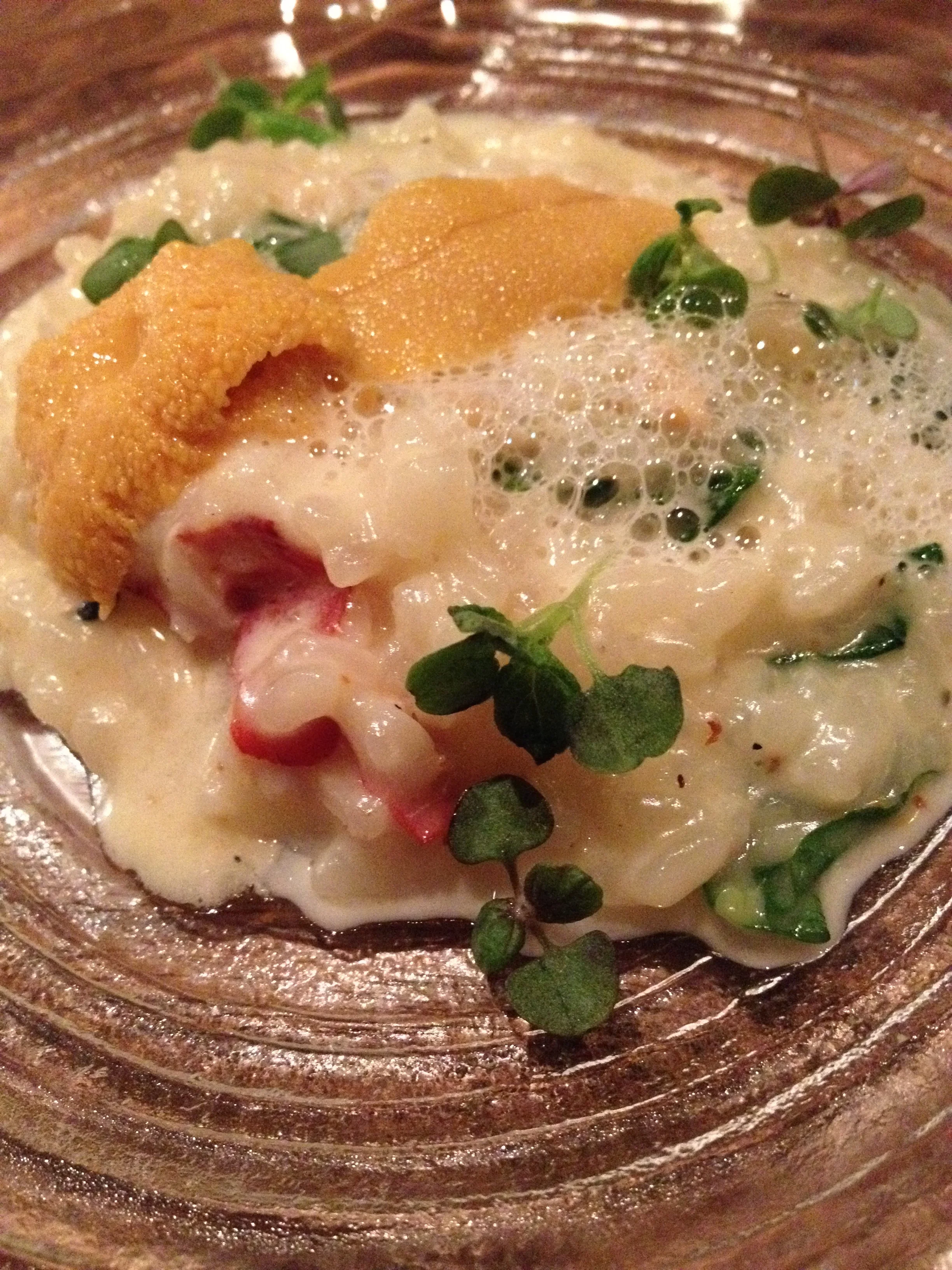 Satsuki rice risotto with Maine lobster and uni, and pecorino