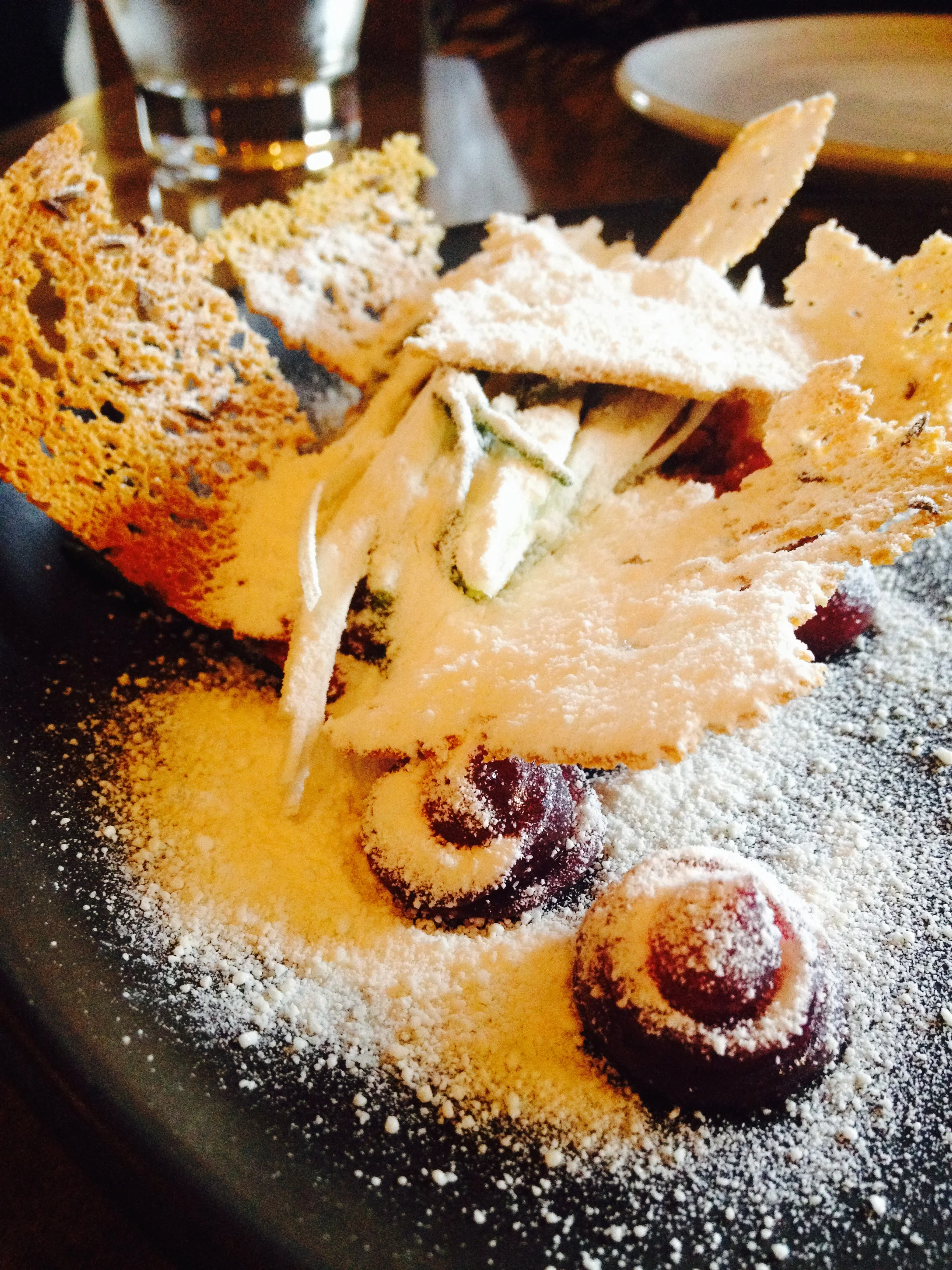 Beef Tartare with rye crisps and horseradish snow.