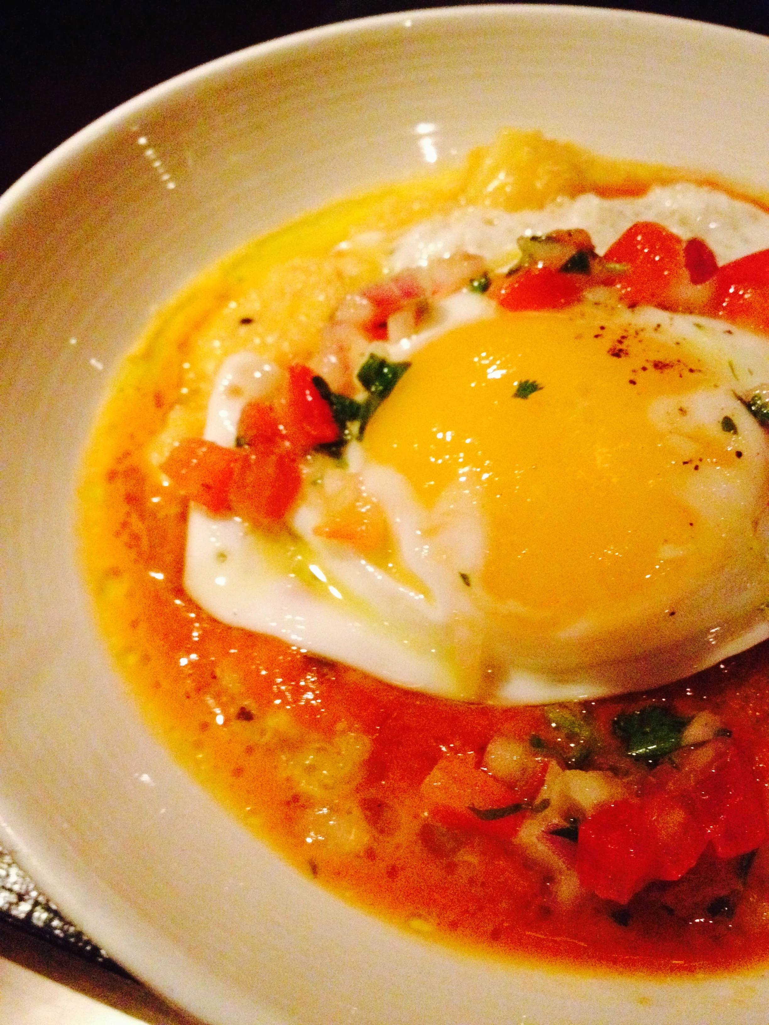 LOCRO DE QUINOA pumpkin quinoa stew, fried egg, choclo, parmesan, crispy tomato
