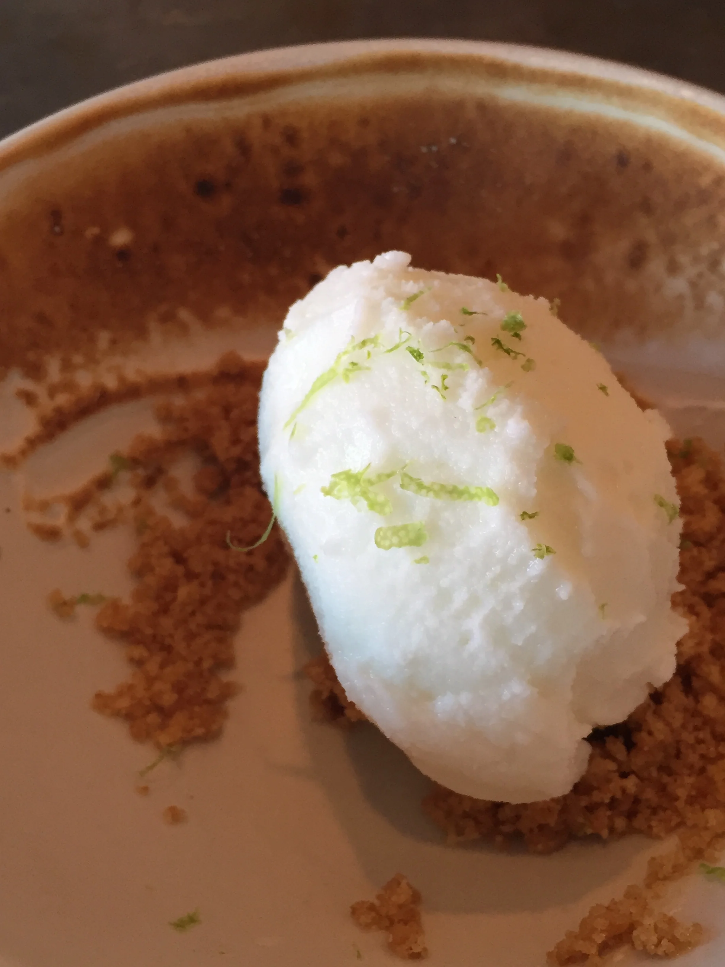 Frozen Lime Yogurt, Graham Crumble, and Toasted Meringue.