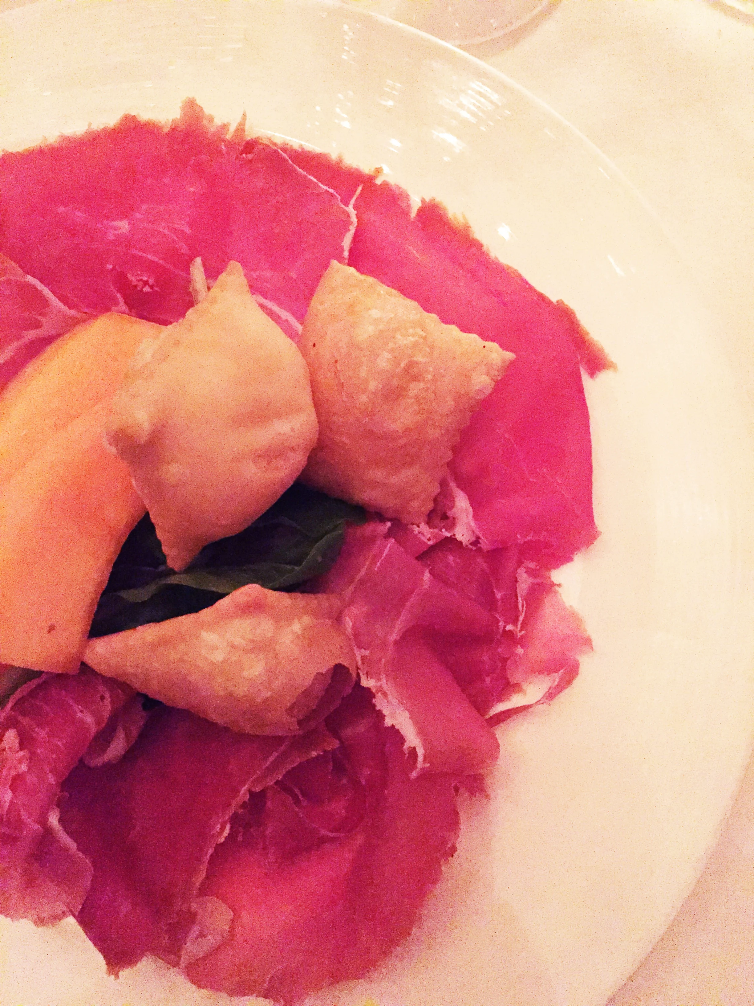 24 months aged Prosciutto di Parma with seasonal fruit and gnocco fritto