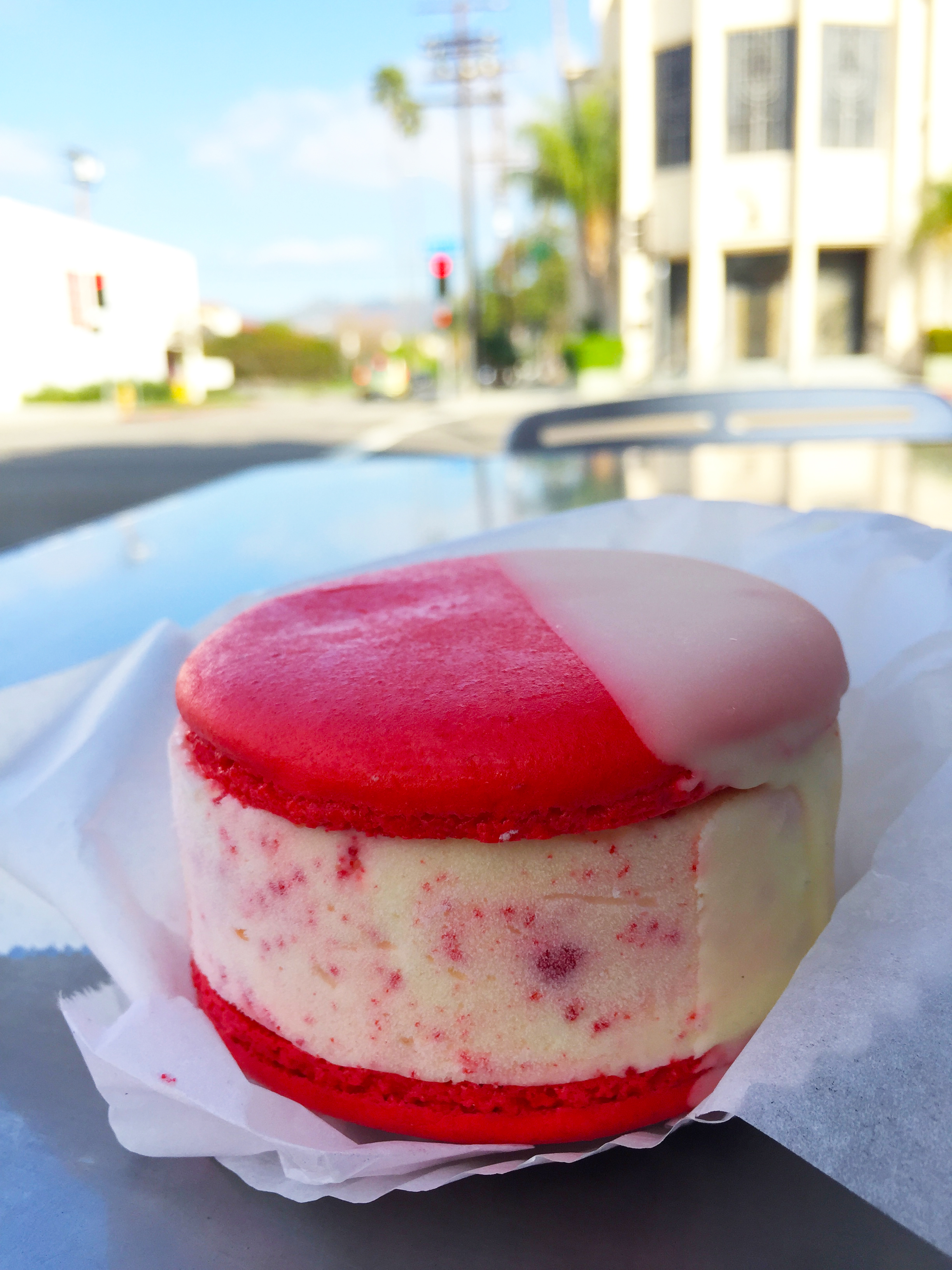 Red Velvet Macaron Ice Cream Sandwich.