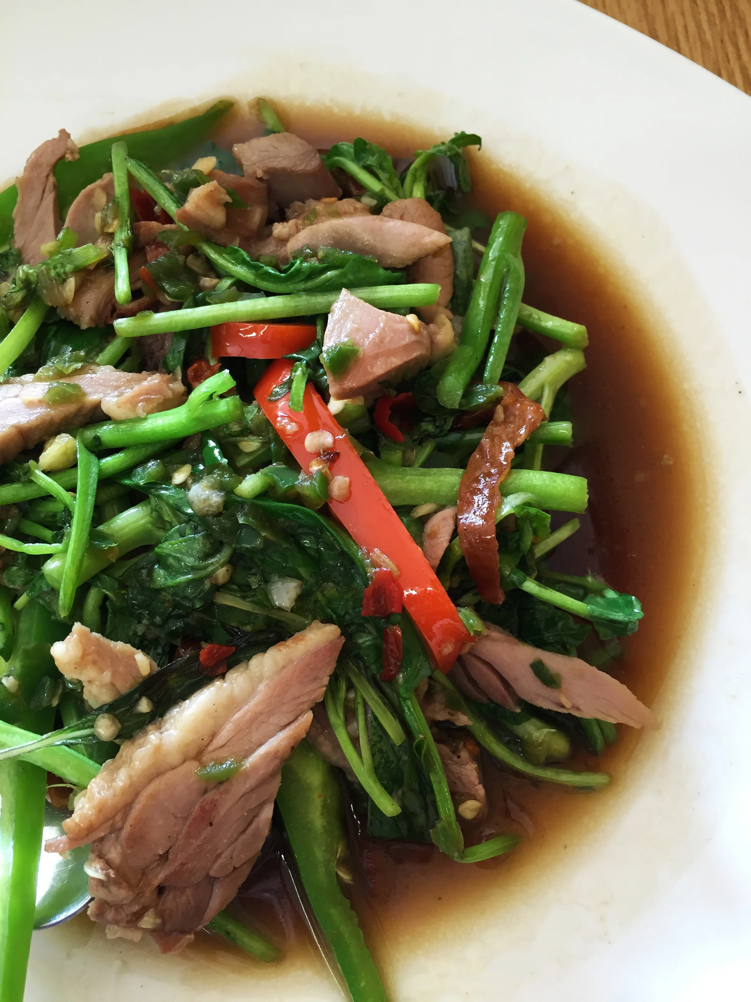 Roast duck with chili garlic.