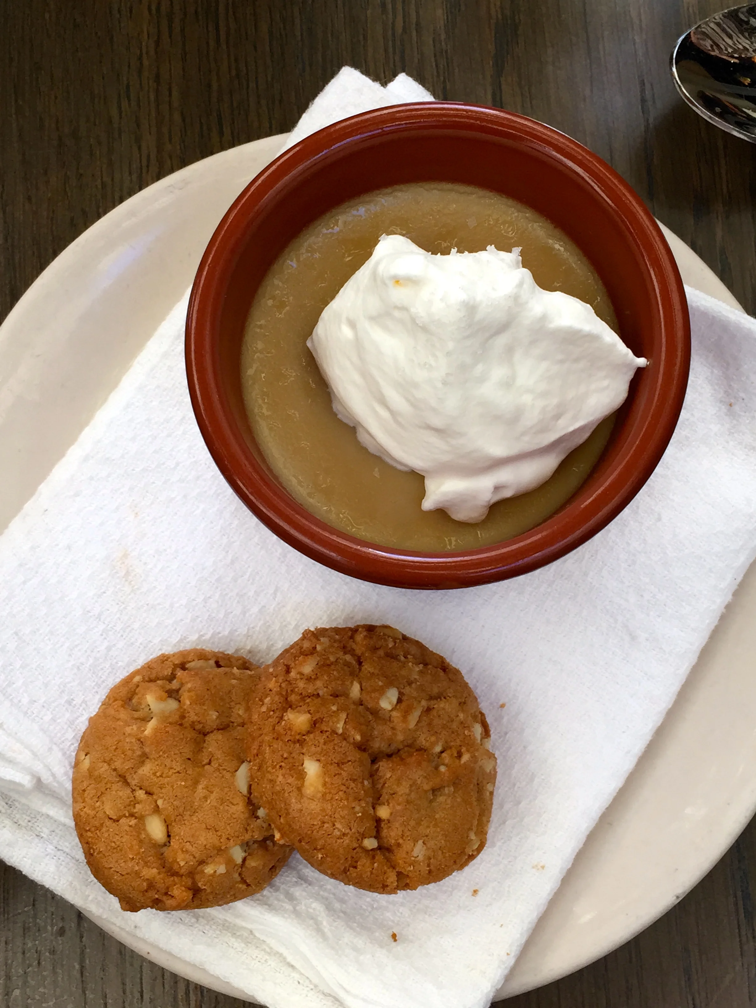 Butterscotch pot de crème with fleur de sel & salted cashew cookies.