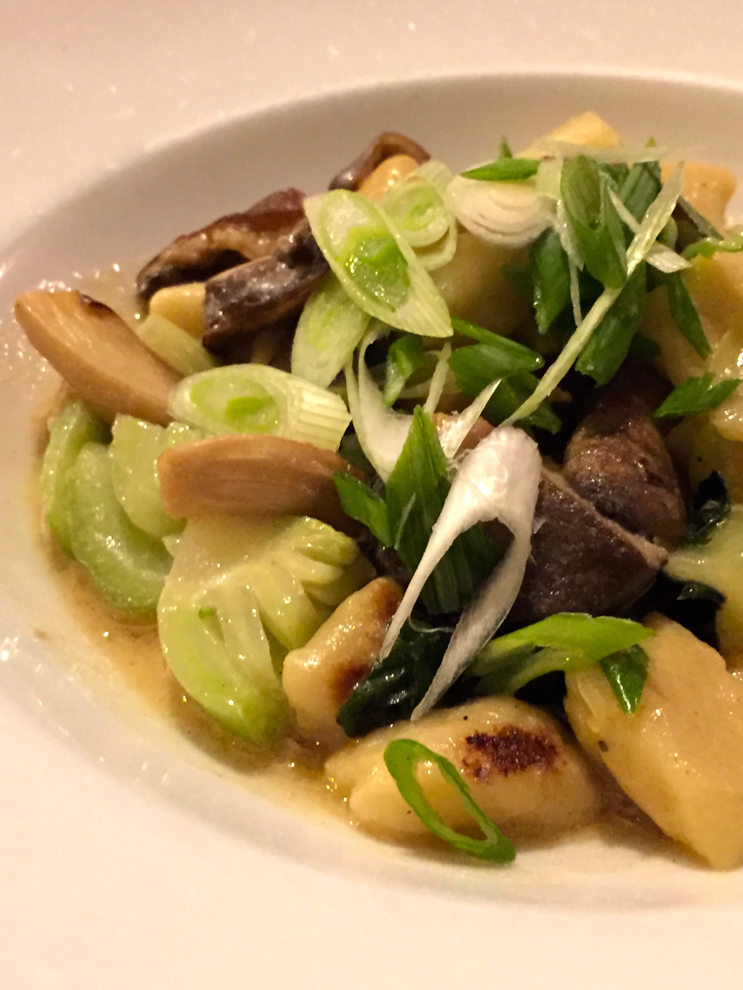 Green Zebra - Toasted Sesame Gnocchi with baby bok choy, wild mushrooms, and Chinese mustard.