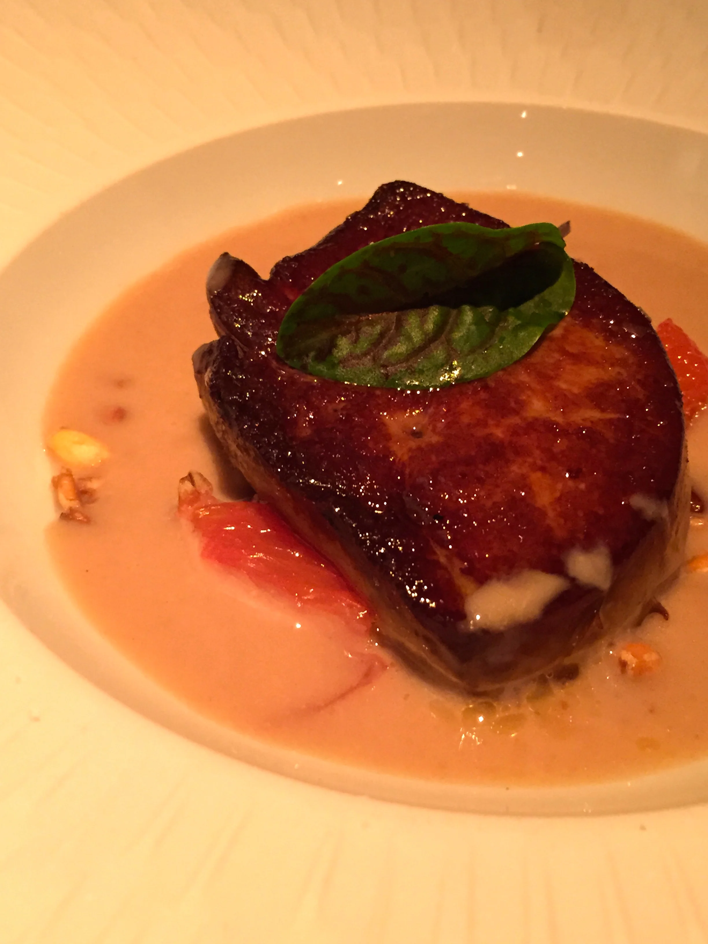 Spiaggia - Zuppa di Castagne with chestnut, foie gras, farro, pomegranate, and rosemary.