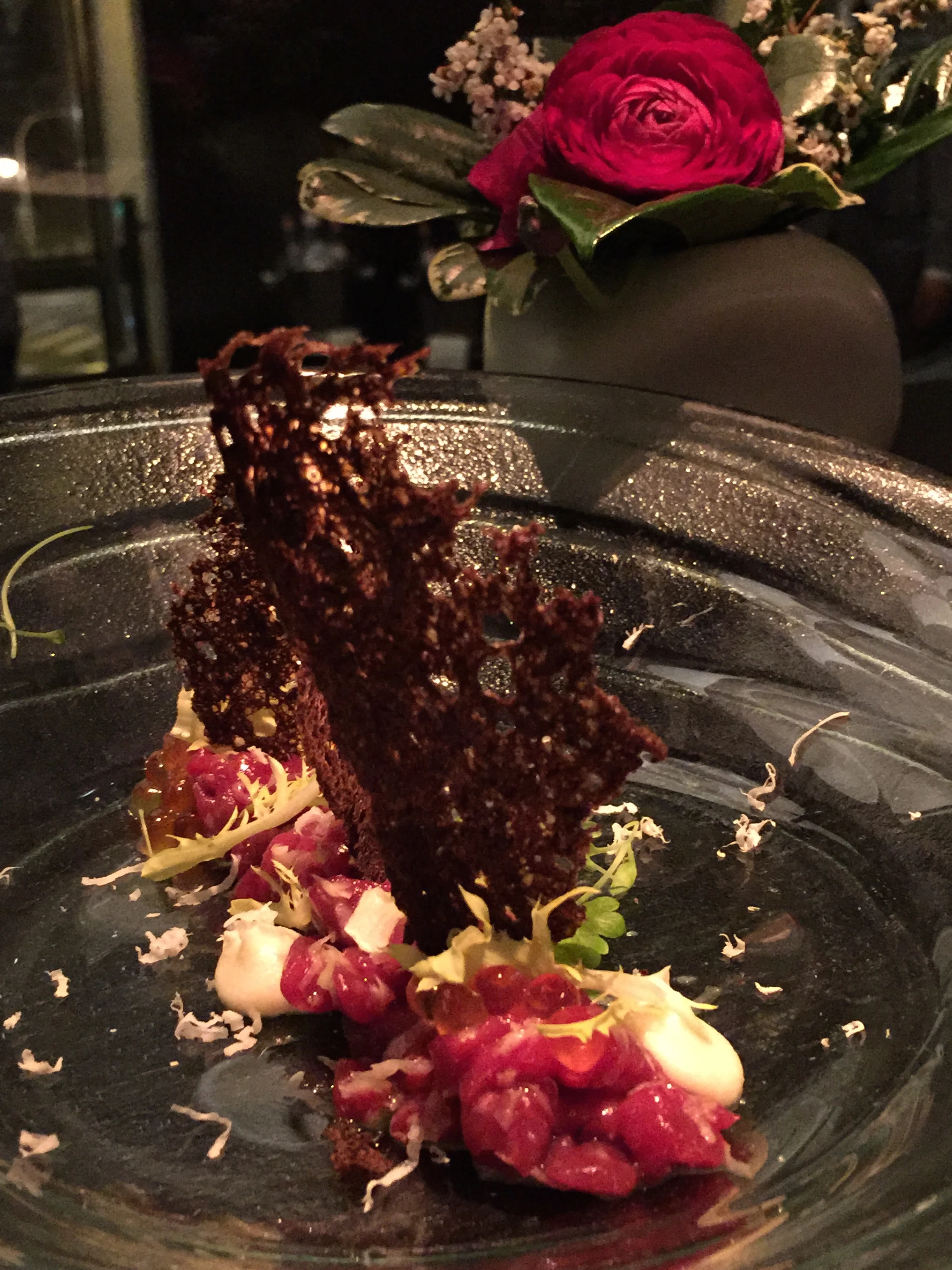 Spiaggia - Cervo with raw venison, smoked trout roe, pumpernickel, and horseradish.