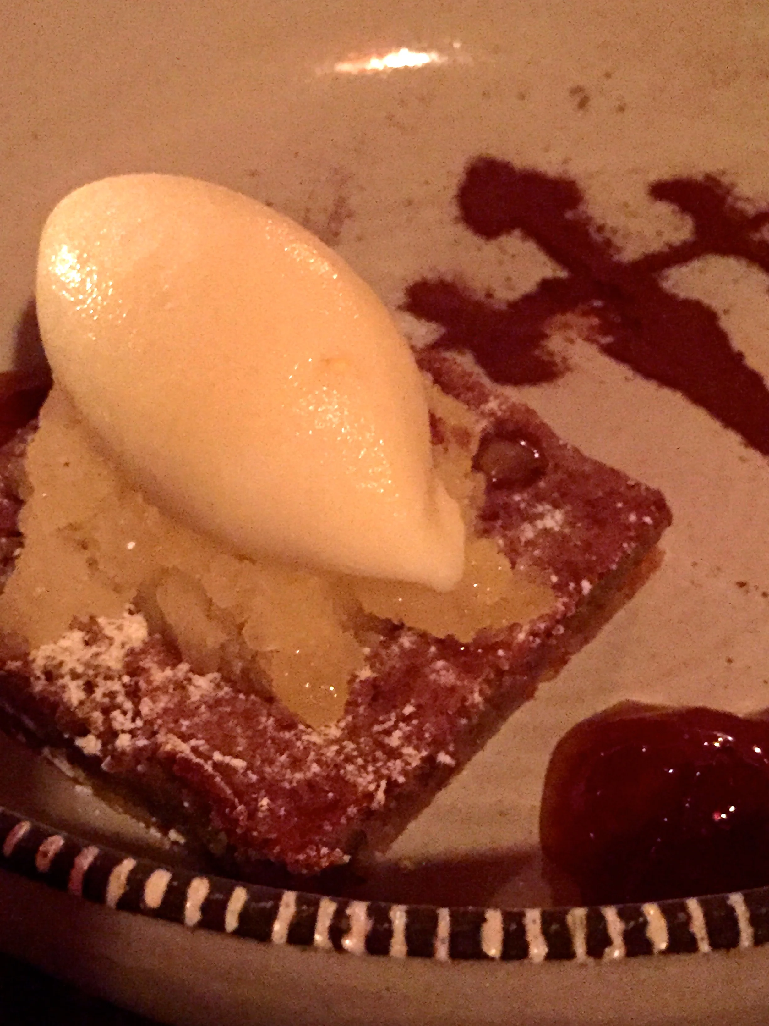 LA TARTA PERFECTA - marcona almond Santiago tart homage, lime granita, almond ice cream