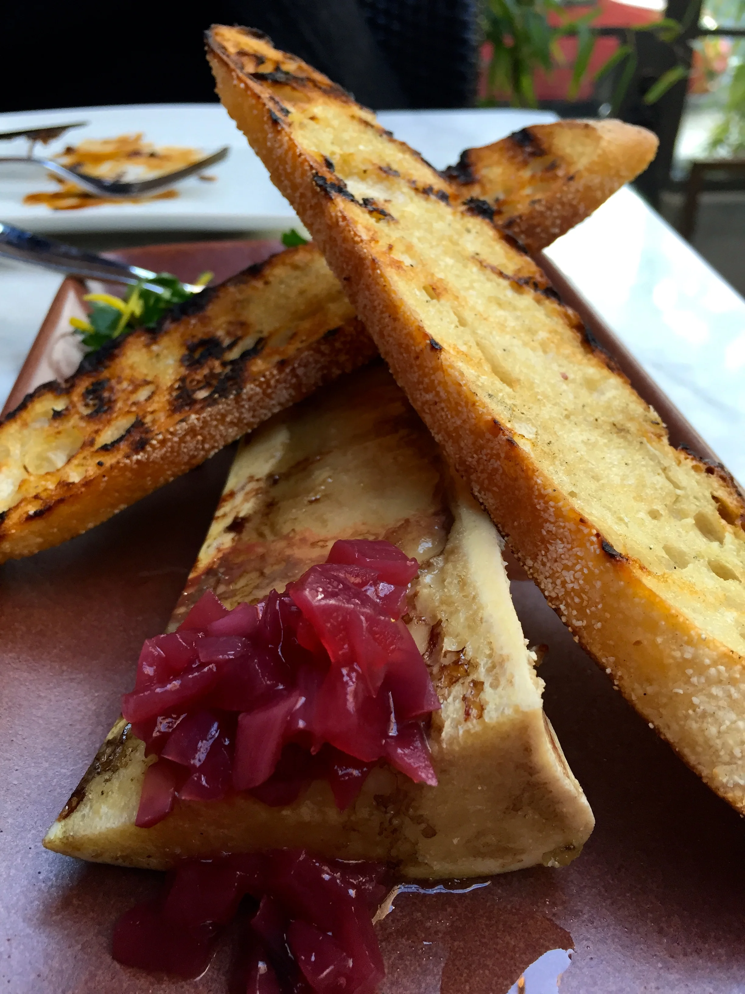 Bone marrow with red onion marmalade, sea salt and sourdough.