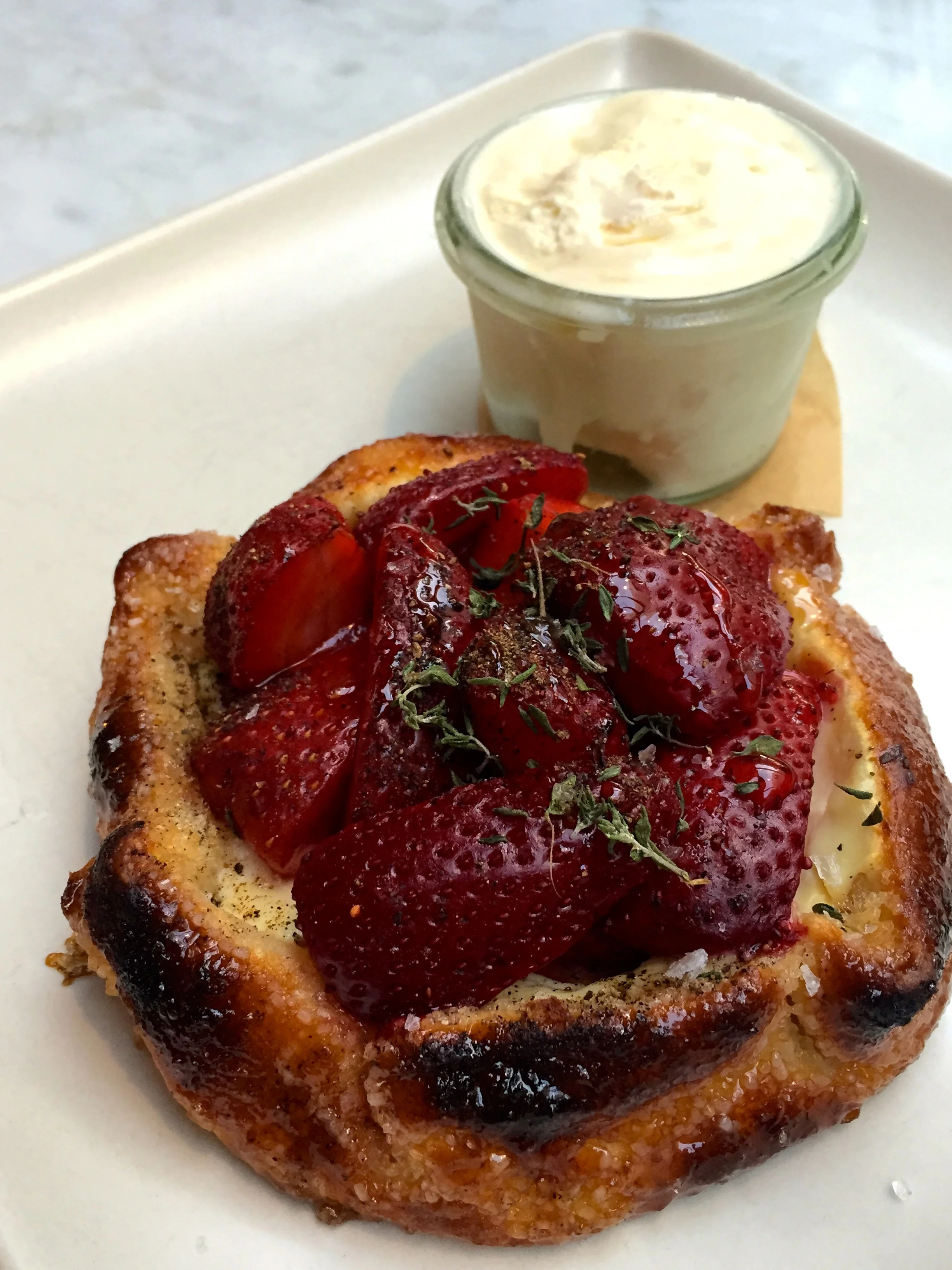 Strawberry ricotta crostata with LA Creamery honeycomb ice cream.