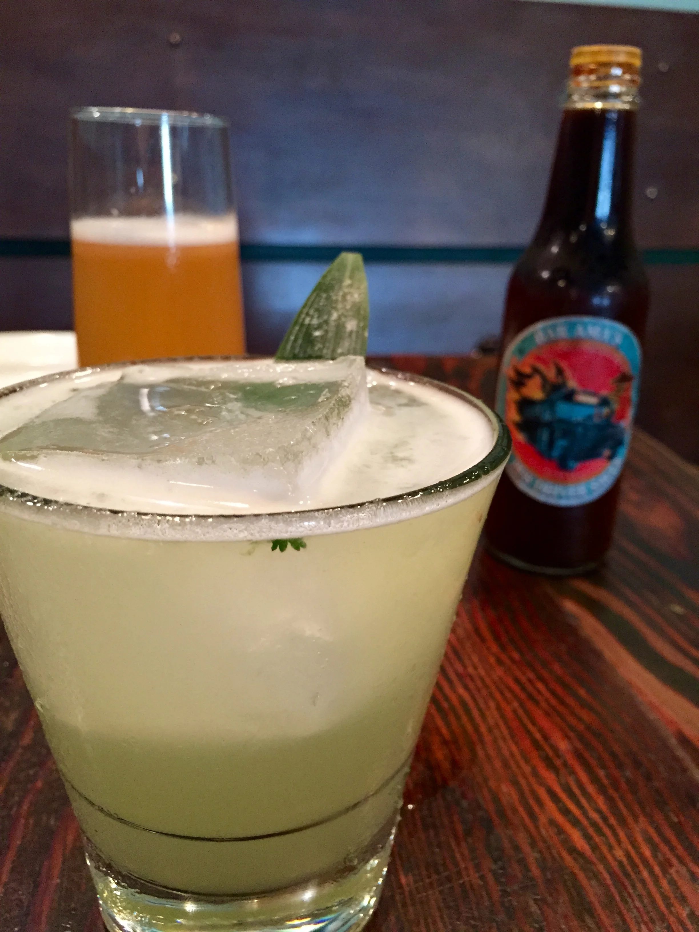 La Piña- mezcal, pineapple, lime, cilantro-serrano simple.