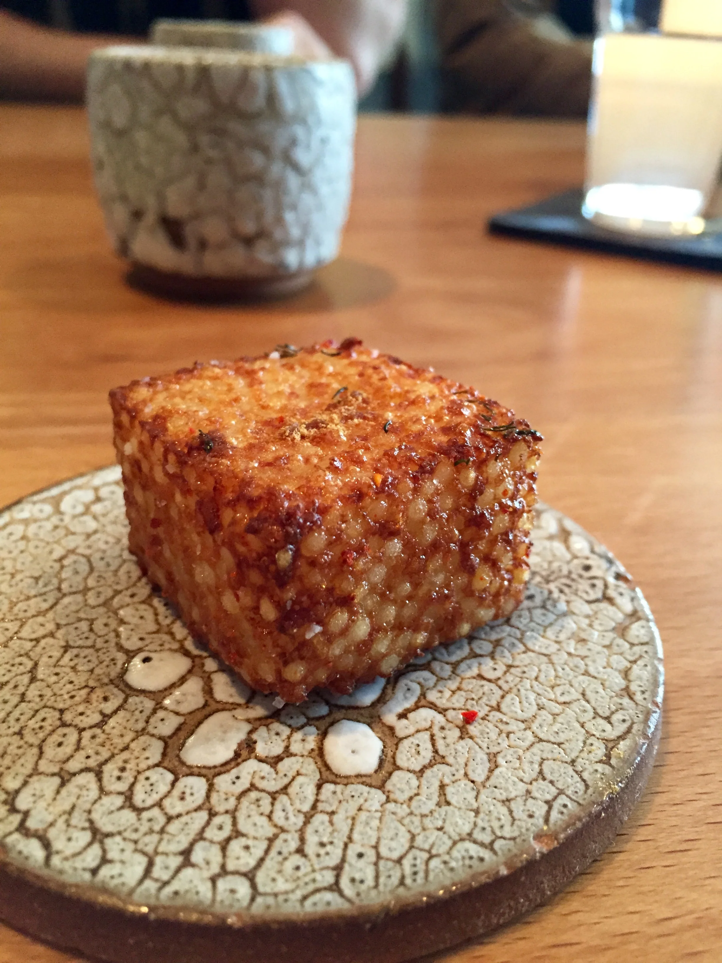 Fried tapioca with parmesan and passion fruit.