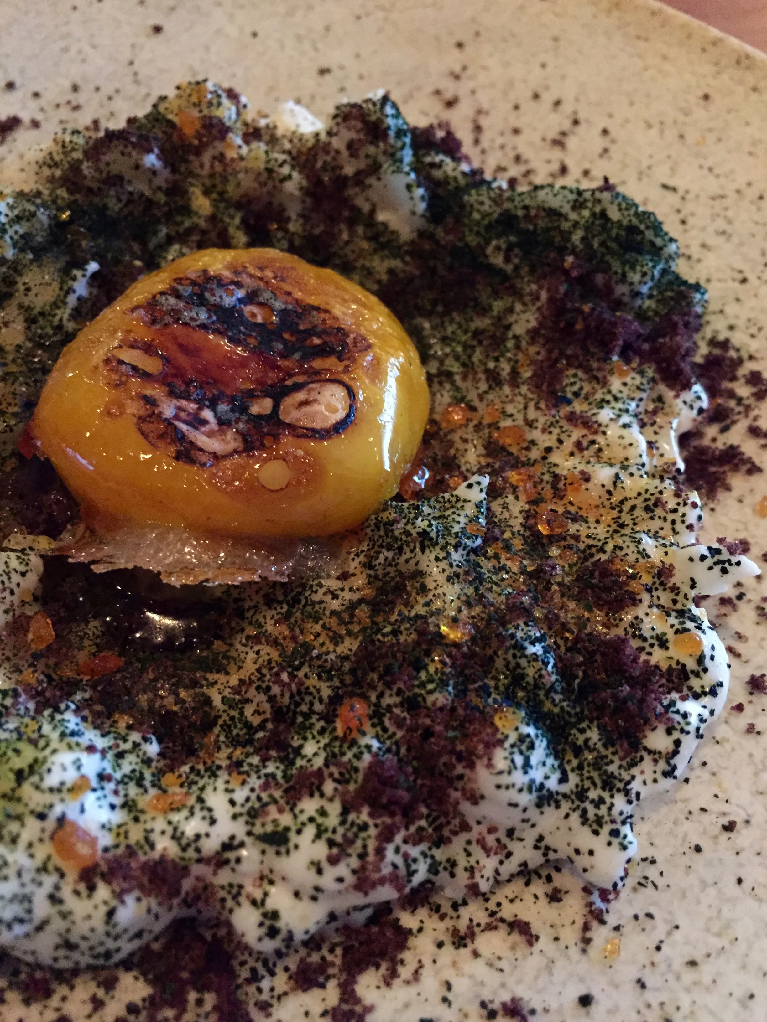 Carolina gold rice pudding, brown butter, egg yolk.