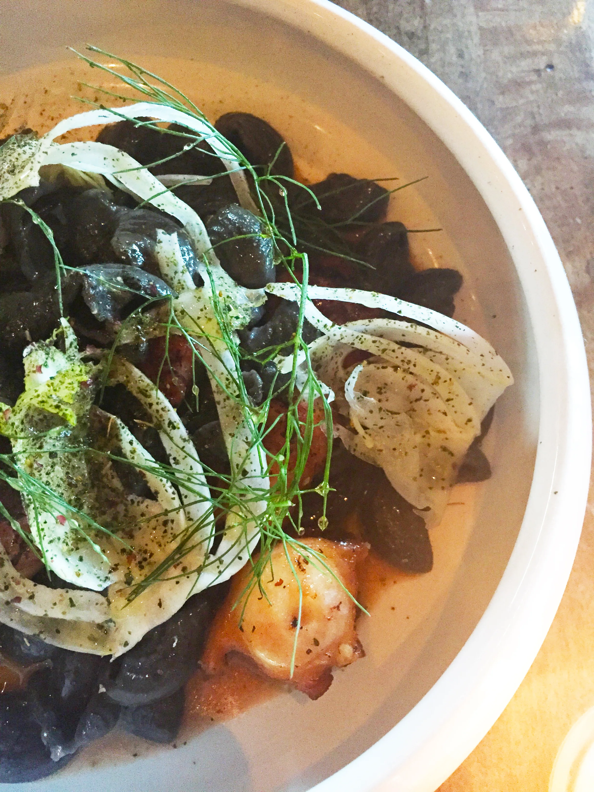 octopus , ink. shells, young fennel, pimenton