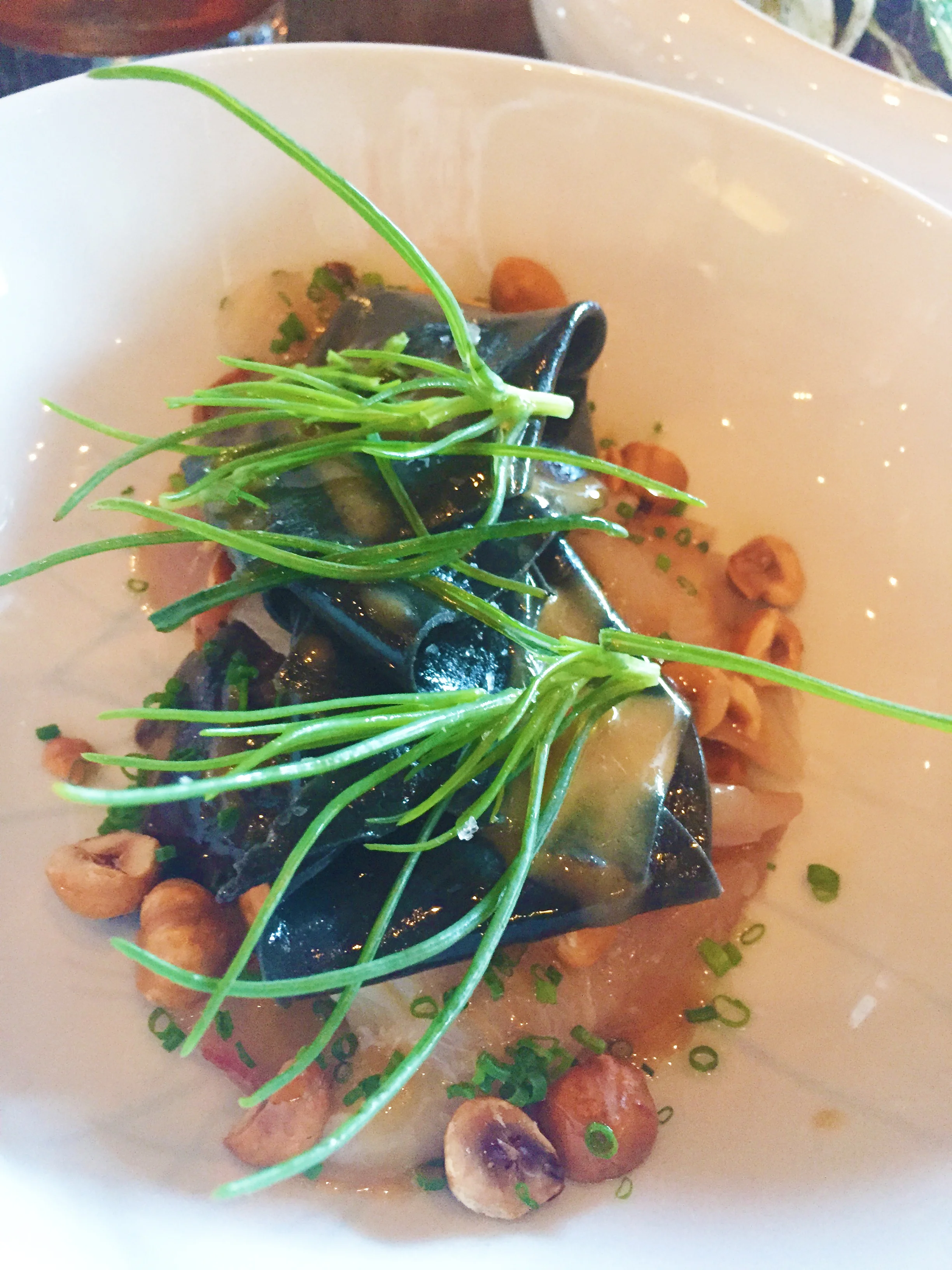 hamachi , shiitake escabèche, hazelnuts, kelp