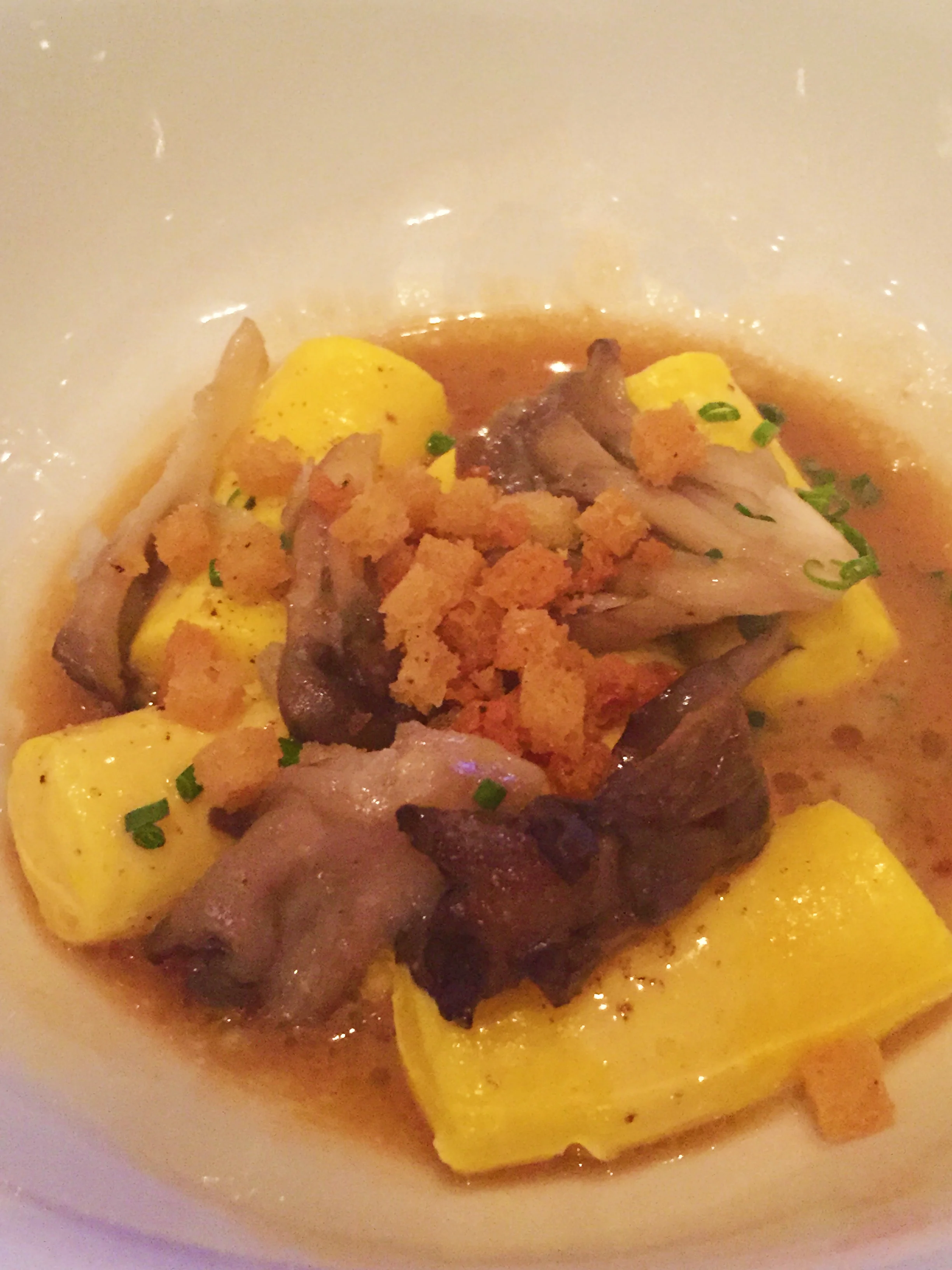 egg yolk gnocchi , mushroom brown butter, hen of the woods
