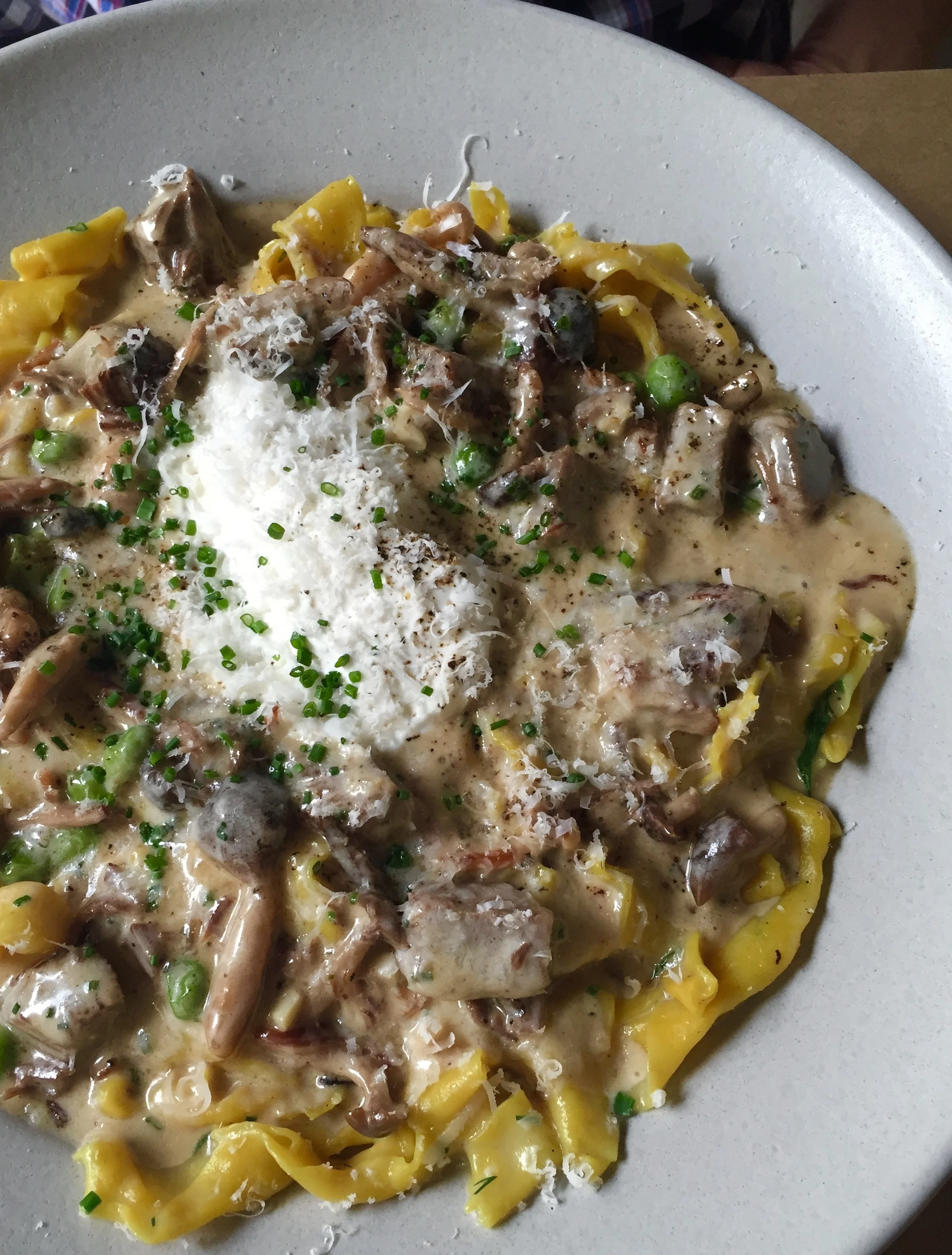 Beef Stroganoff with house-made egg noodles, braised short rib, wild mushrooms, and crème fraîche.