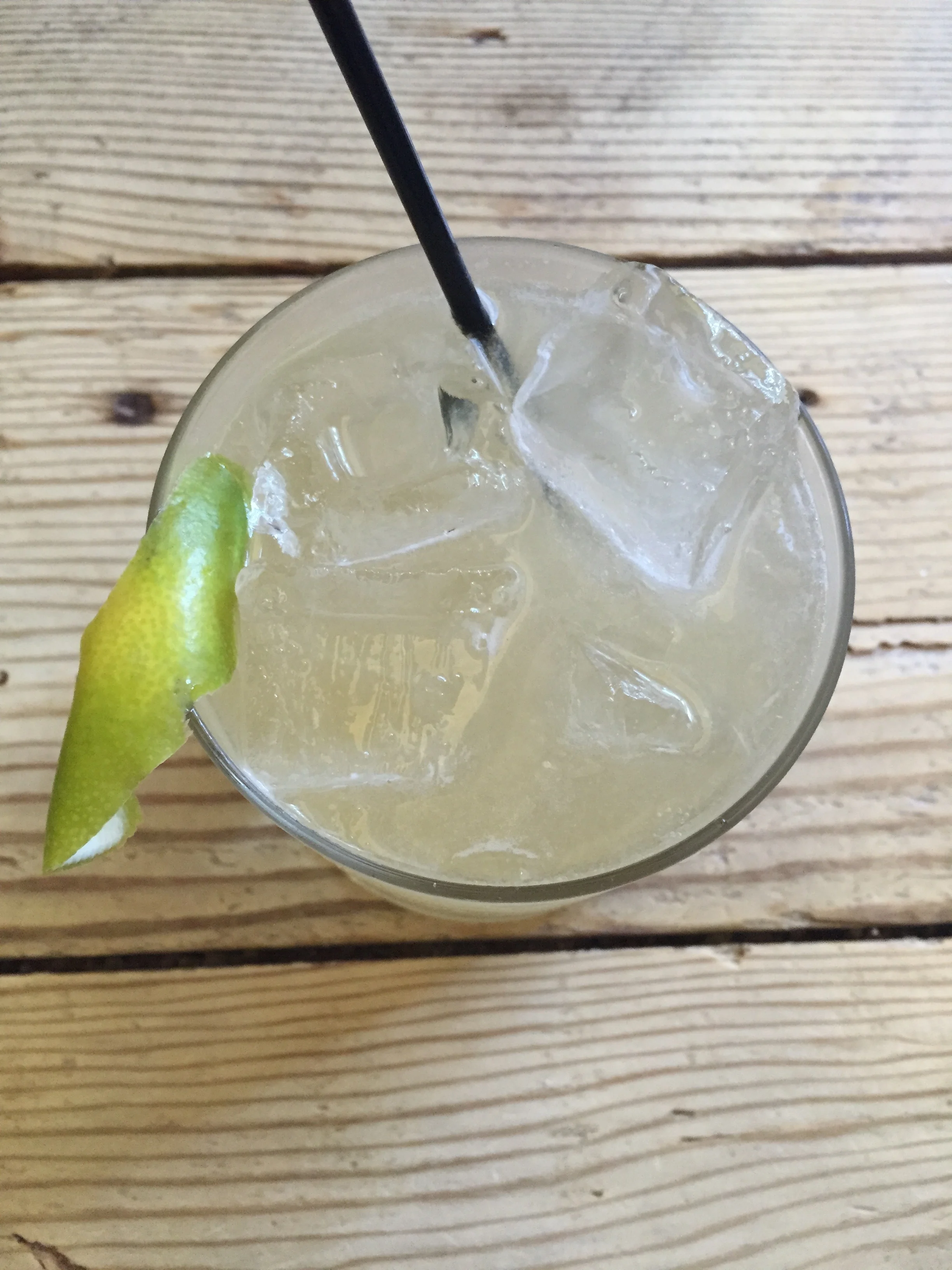 Margarita with blanco tequila, ancho reyes, dry curaco, salt tincture, and lime.