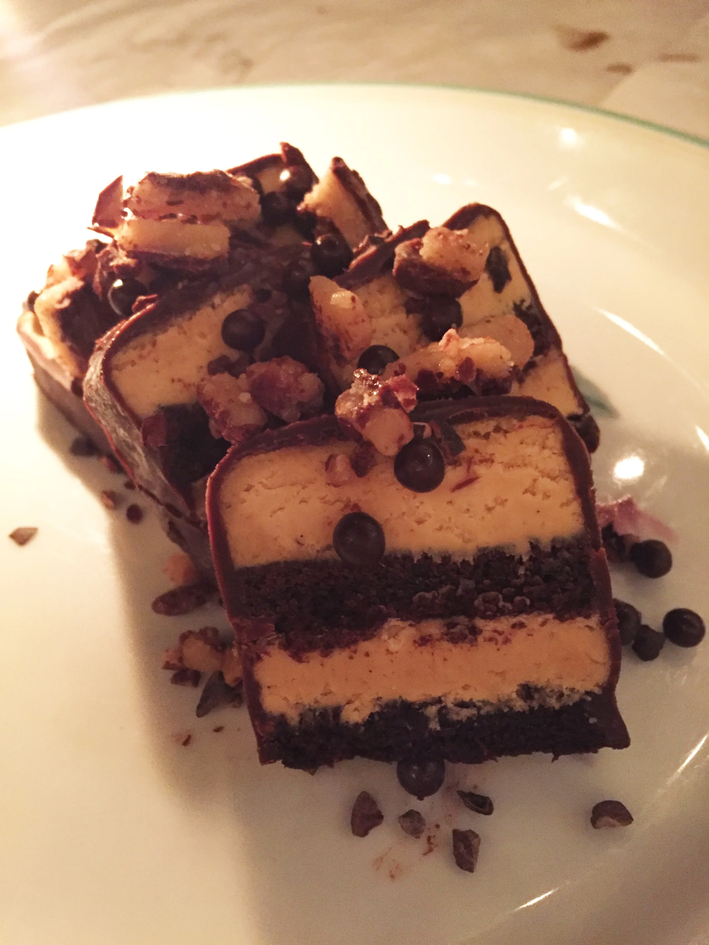 Birthday Cake with chocolate ganache, sea salt, caramel, and toffee.