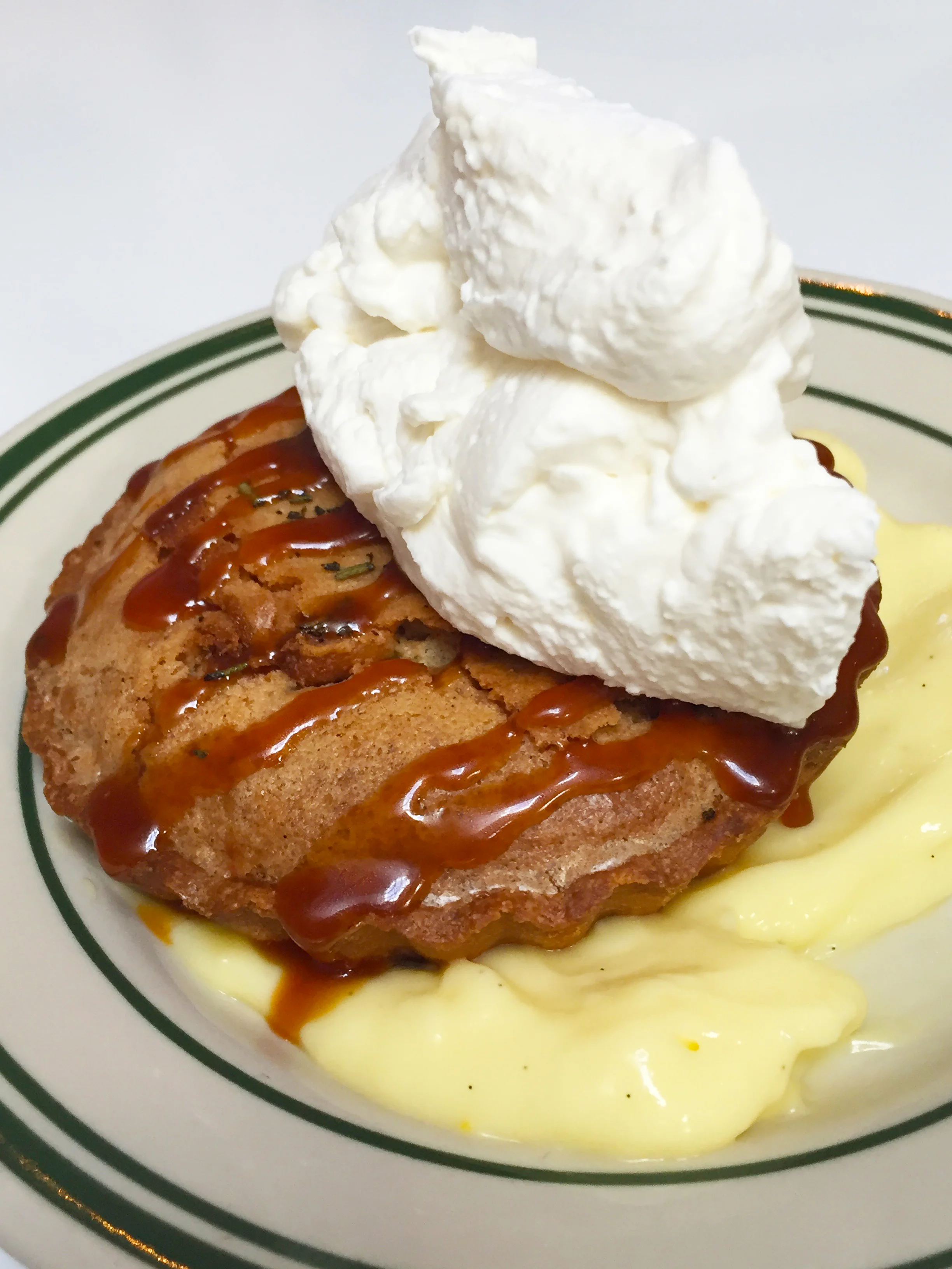Rosemary Pine Nut Tart with Salted Caramel and Soft Cream.
