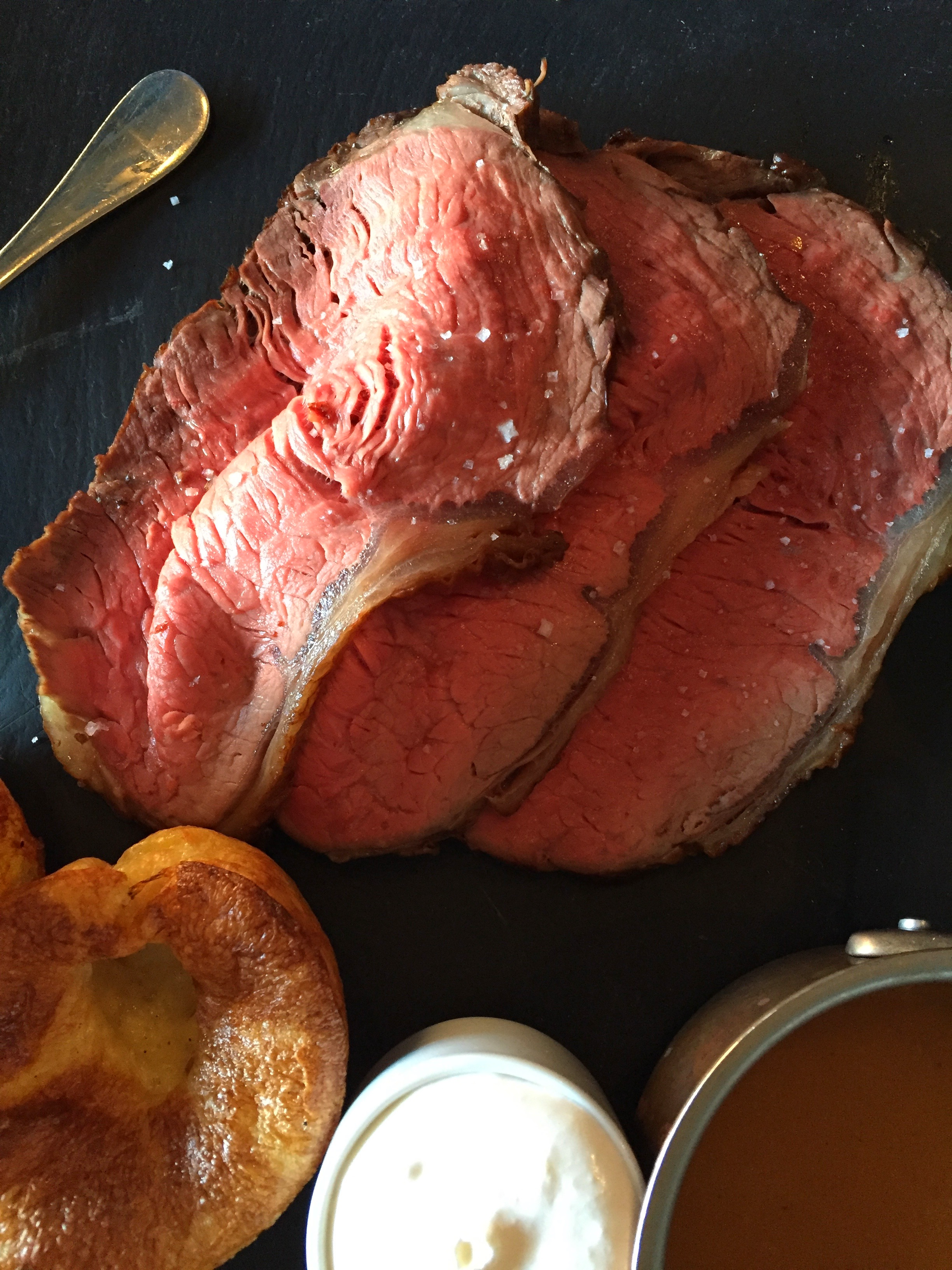 Roast beef and yorkies, gravy, horseradish cream.
