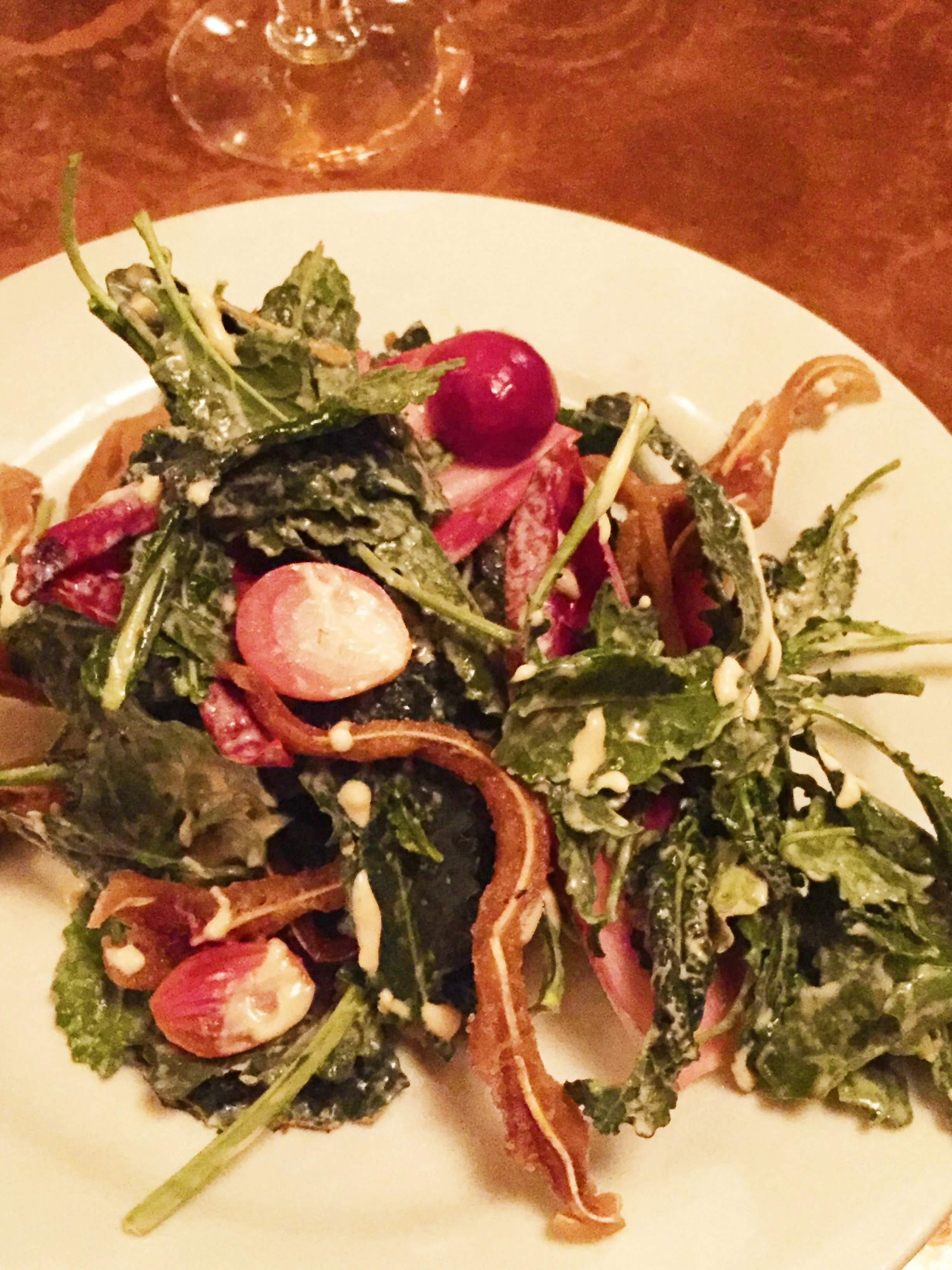 Crispy Pig’s Ear Salad with Red Endive and Mustard.