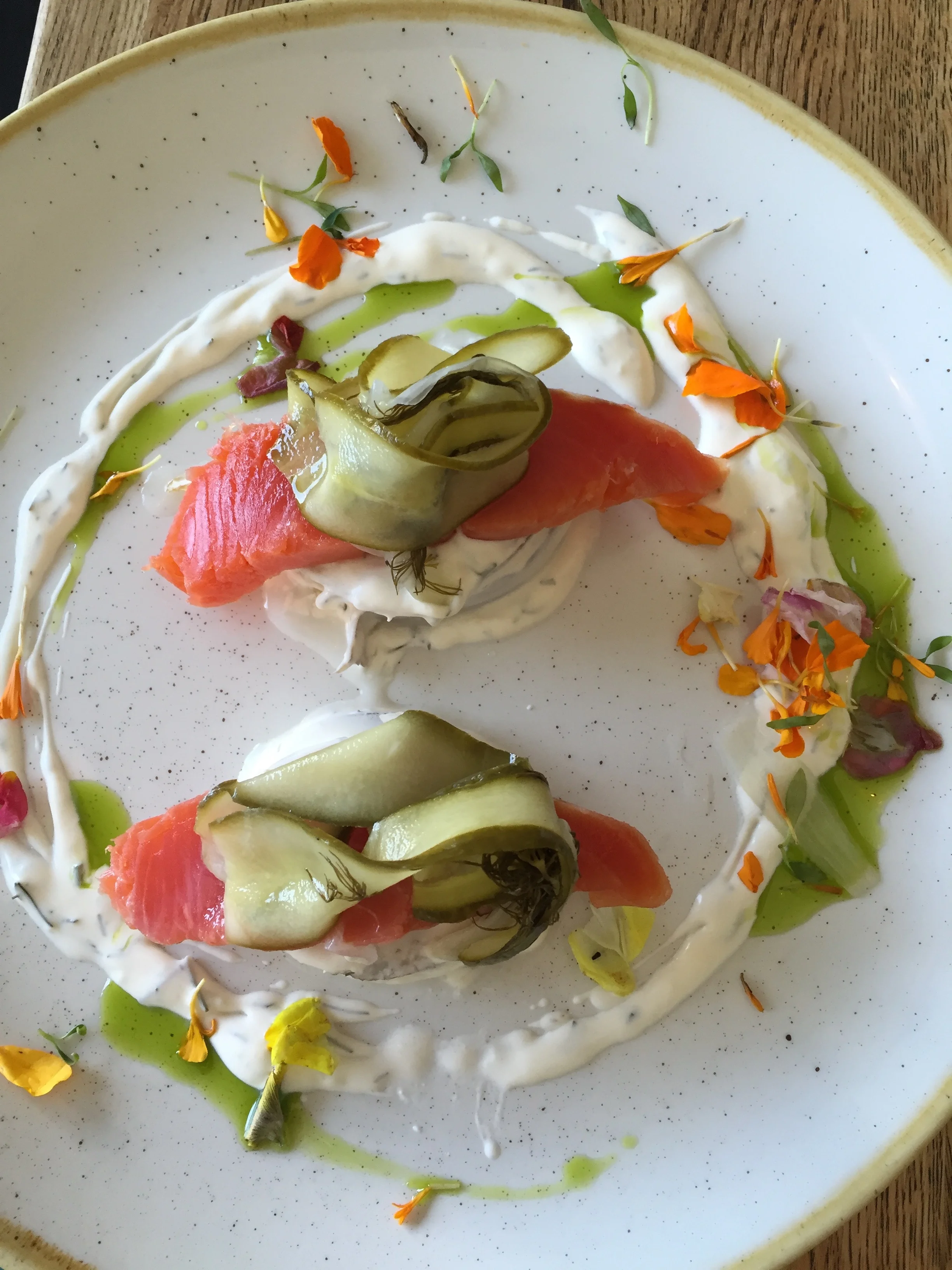 SMOKED SALMON potato / creme fraiche / cucumber / dill