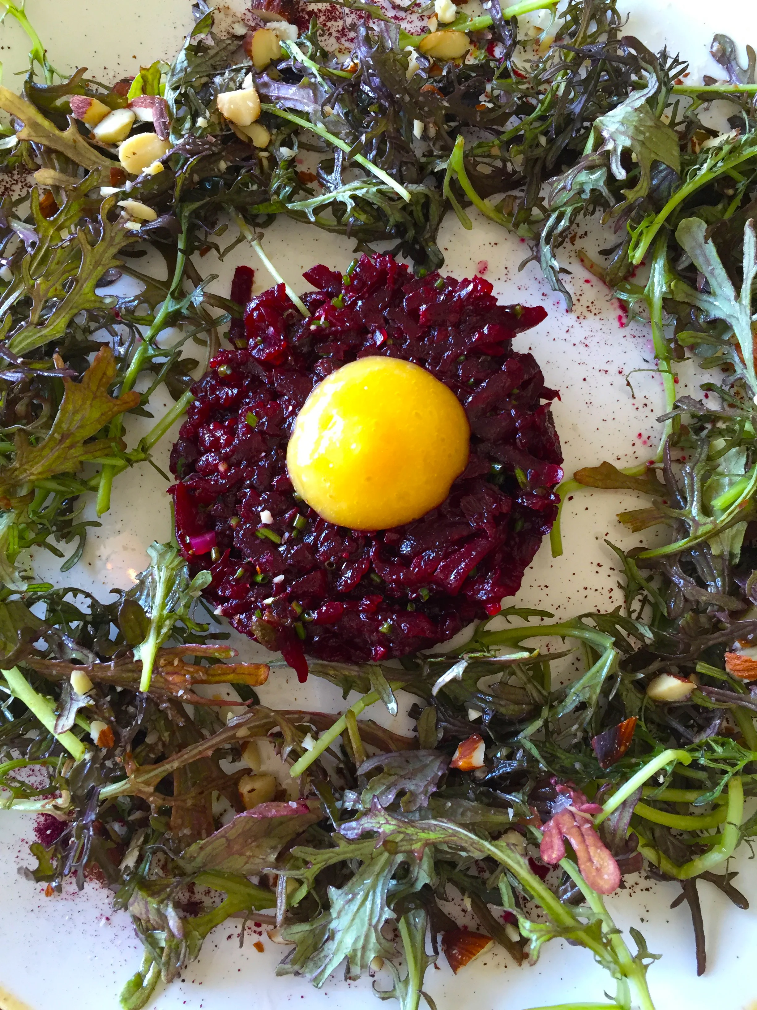 BEET TARTAR mustard greens / almond / preserved lemon