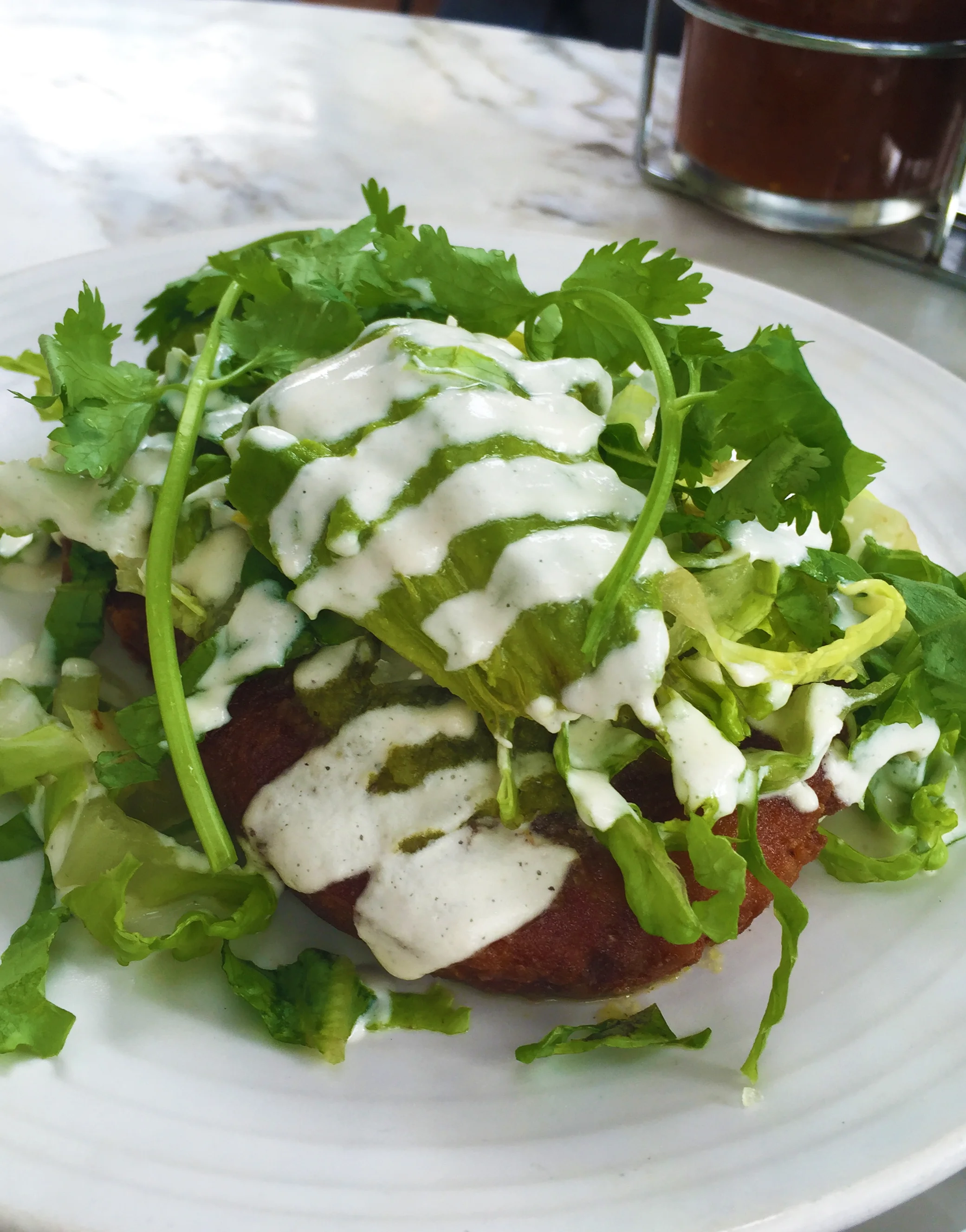 GORDITAS - potato-masa cakes - warm salsa verde - avocado - cashew crema