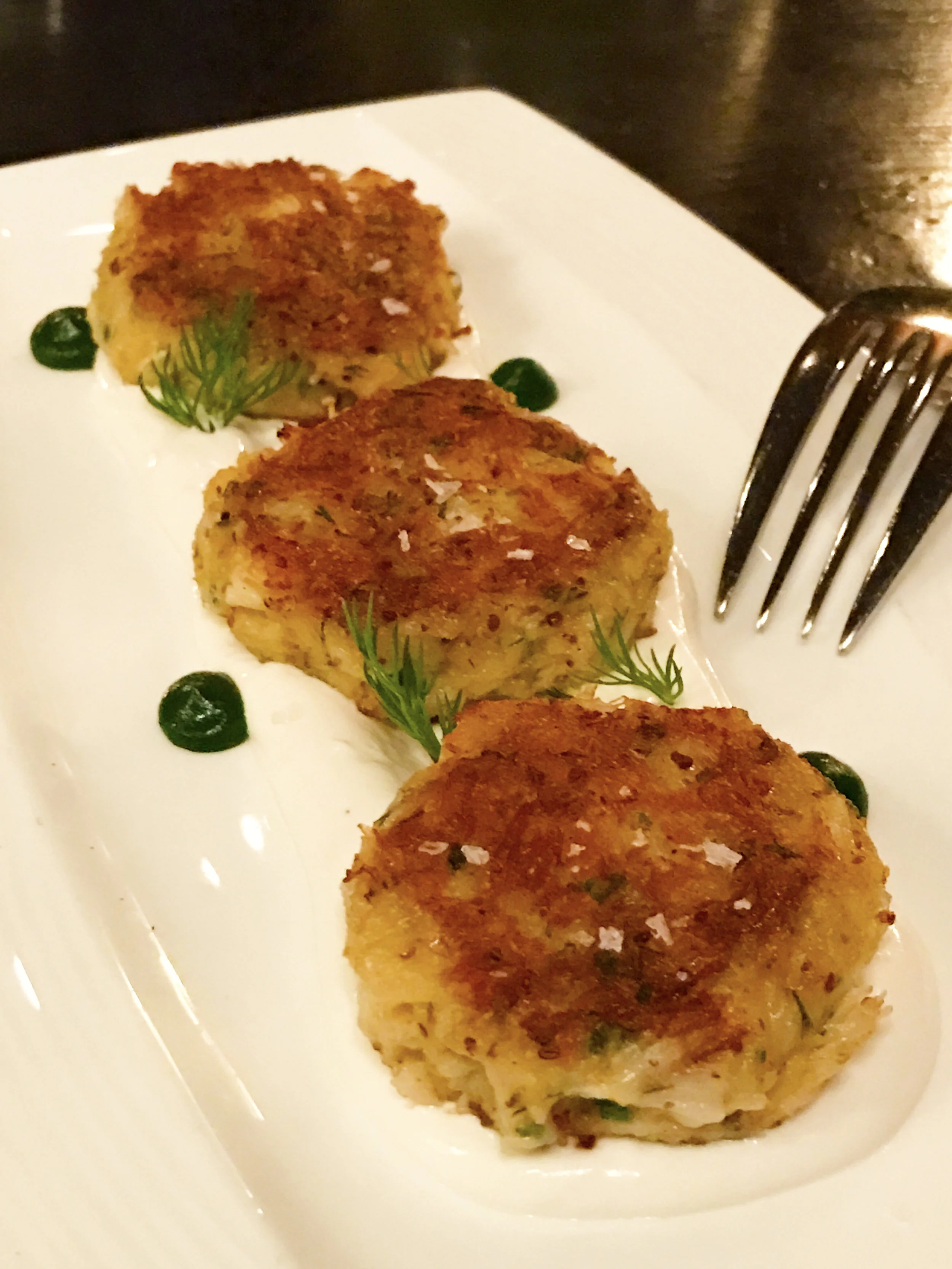 Dungeness Crab Cakes with labneh, parsley, and allepo