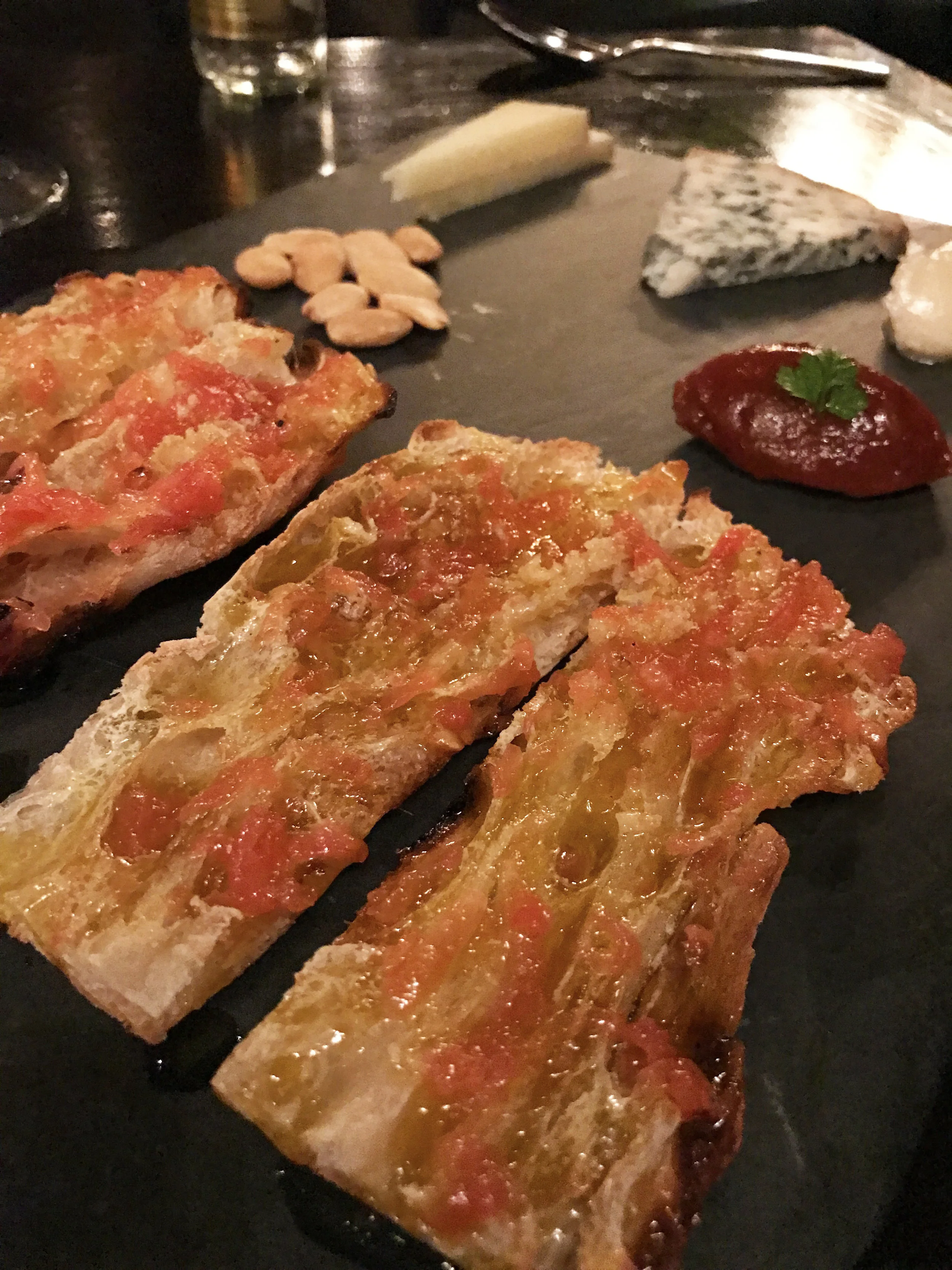 Pa'amb Tomaquet catalan style toasted bread with tomato and cheese