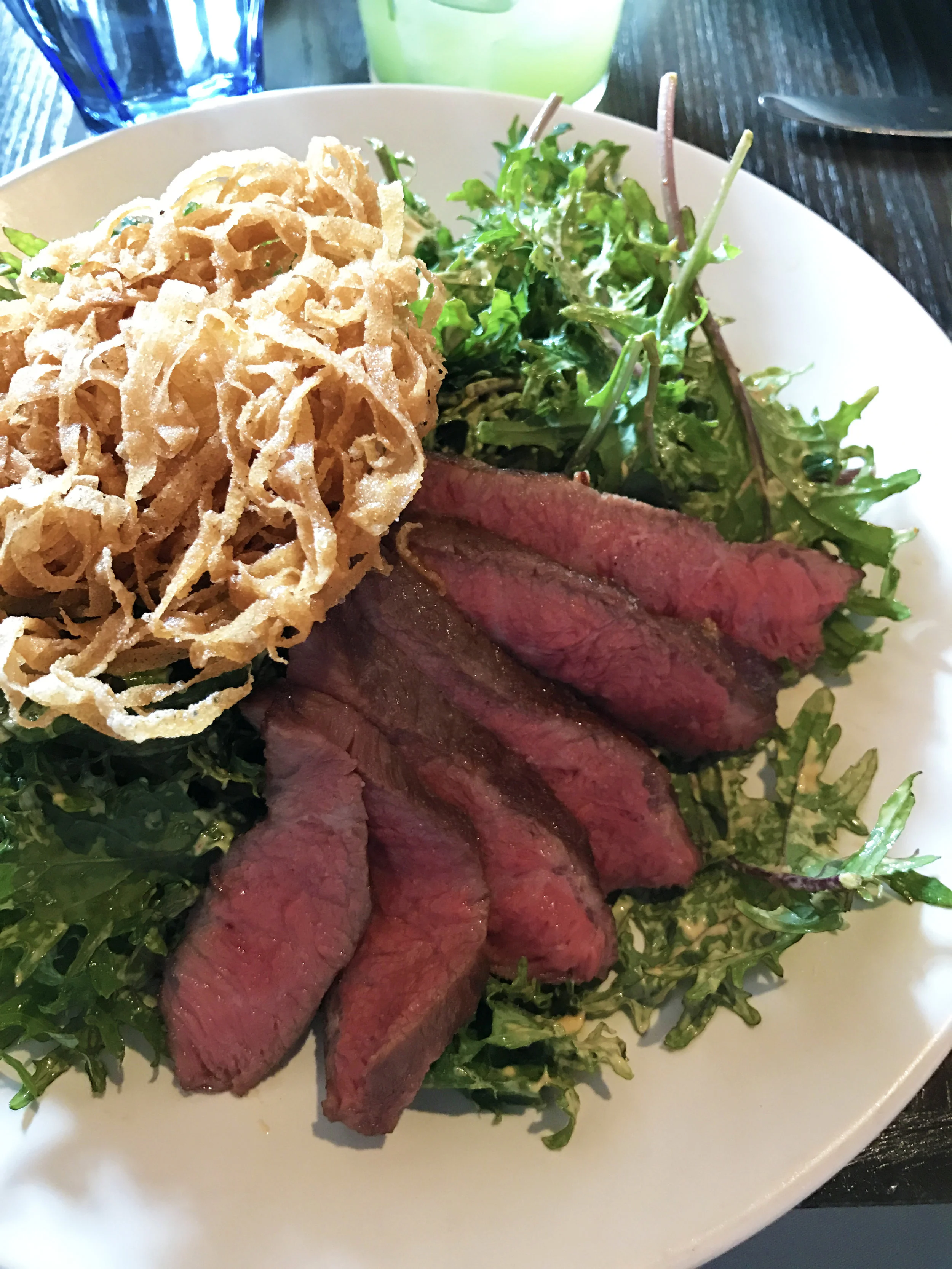 Steak and Eggs - flatiron, kale, chipotle vinaigrette, crispy egg