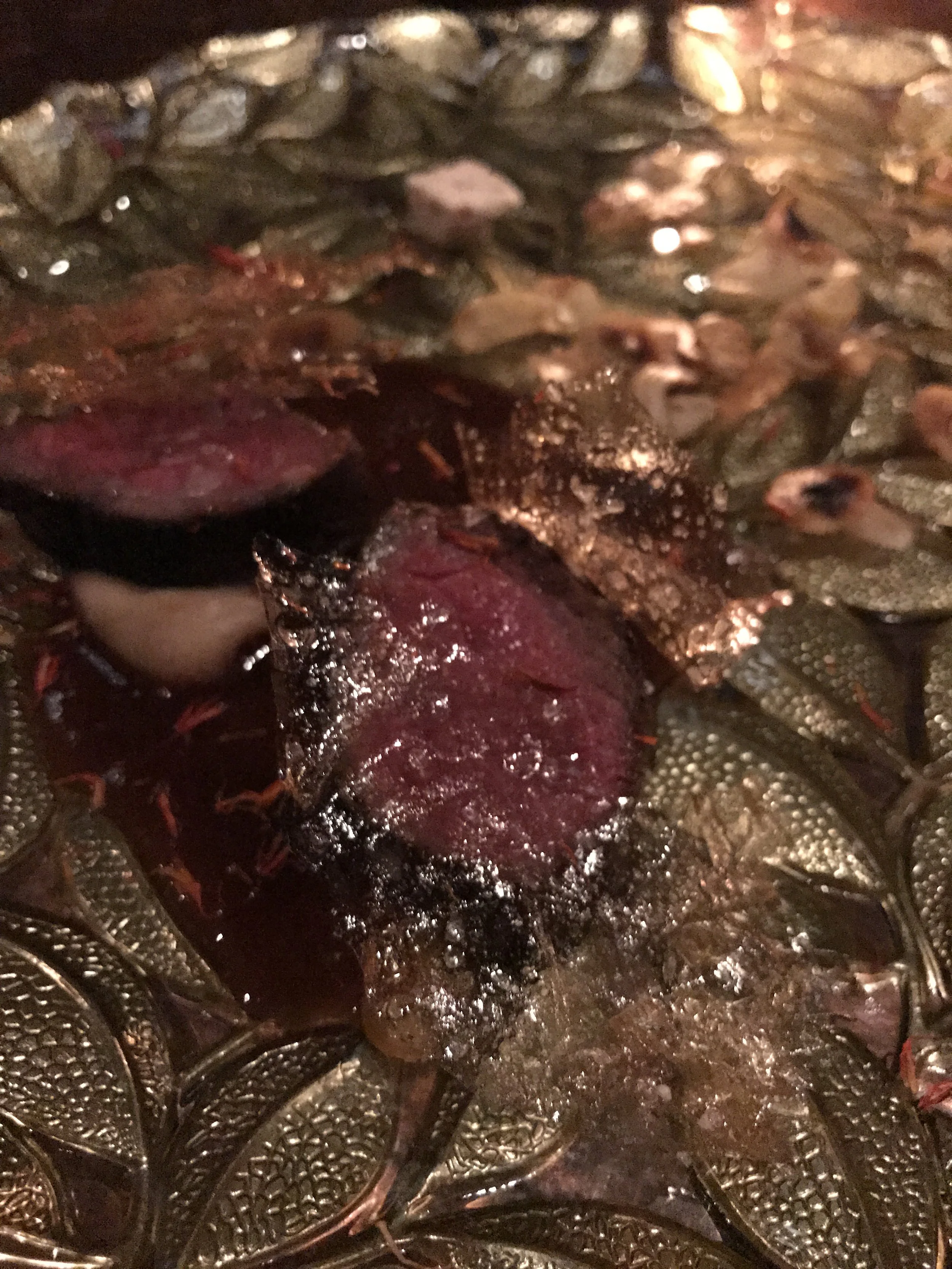 Venison with laurel, fried chestnuts, and a prune-and-date chestnut puree