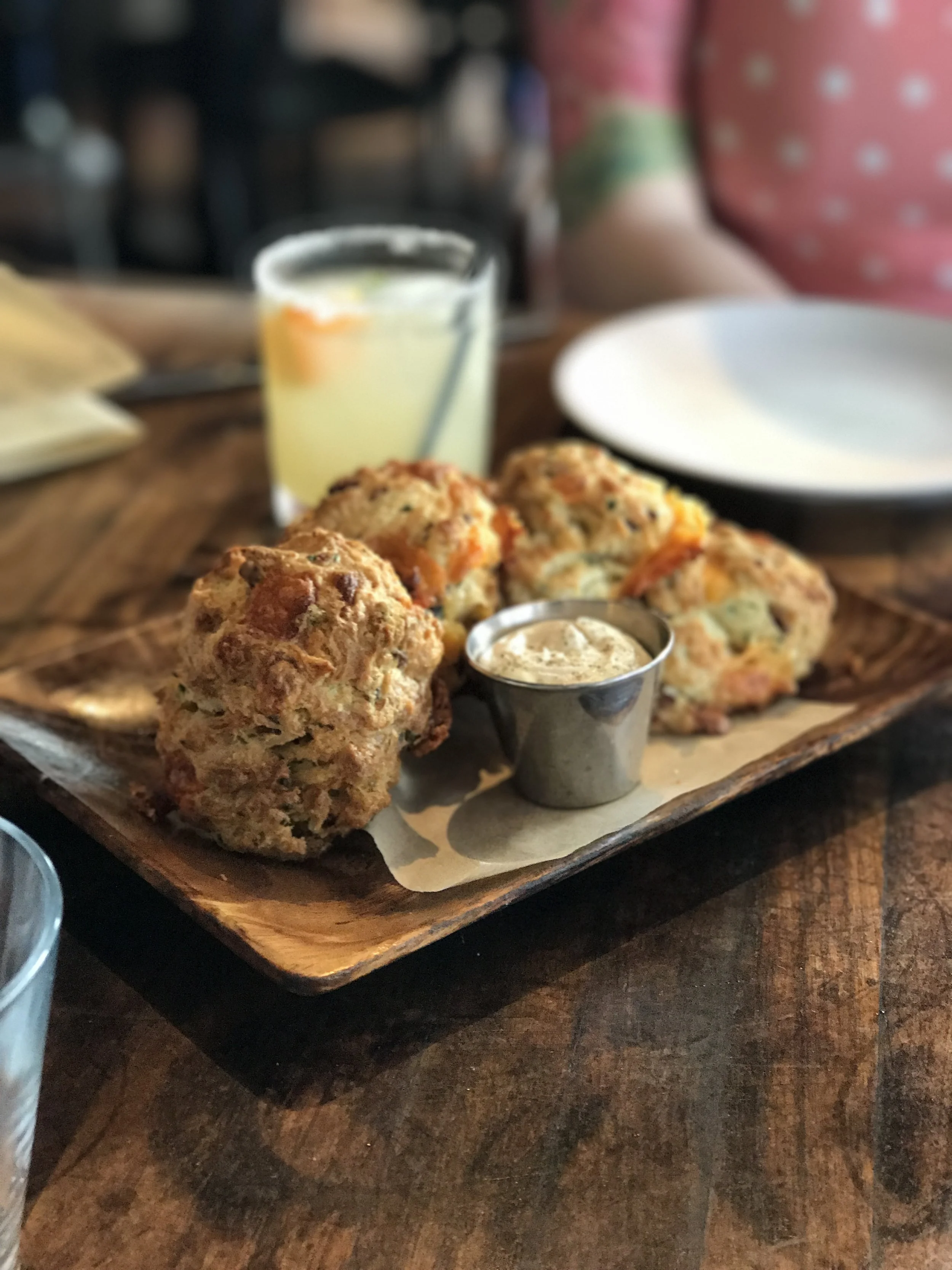 Bacon cheddar buttermilk biscuits with maple butter