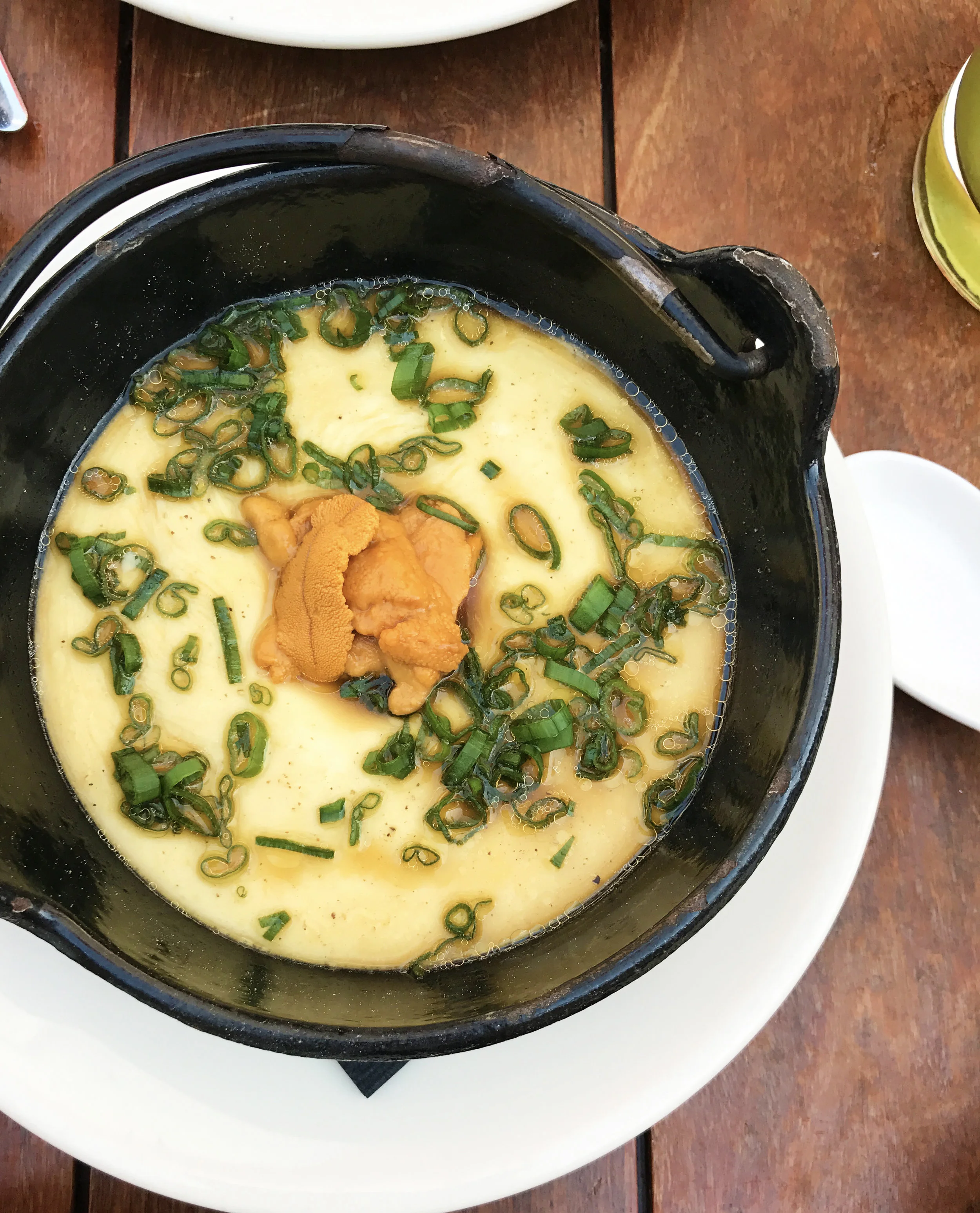 Chino Valley Egg Custard with sea urchin roe and braised mushrooms