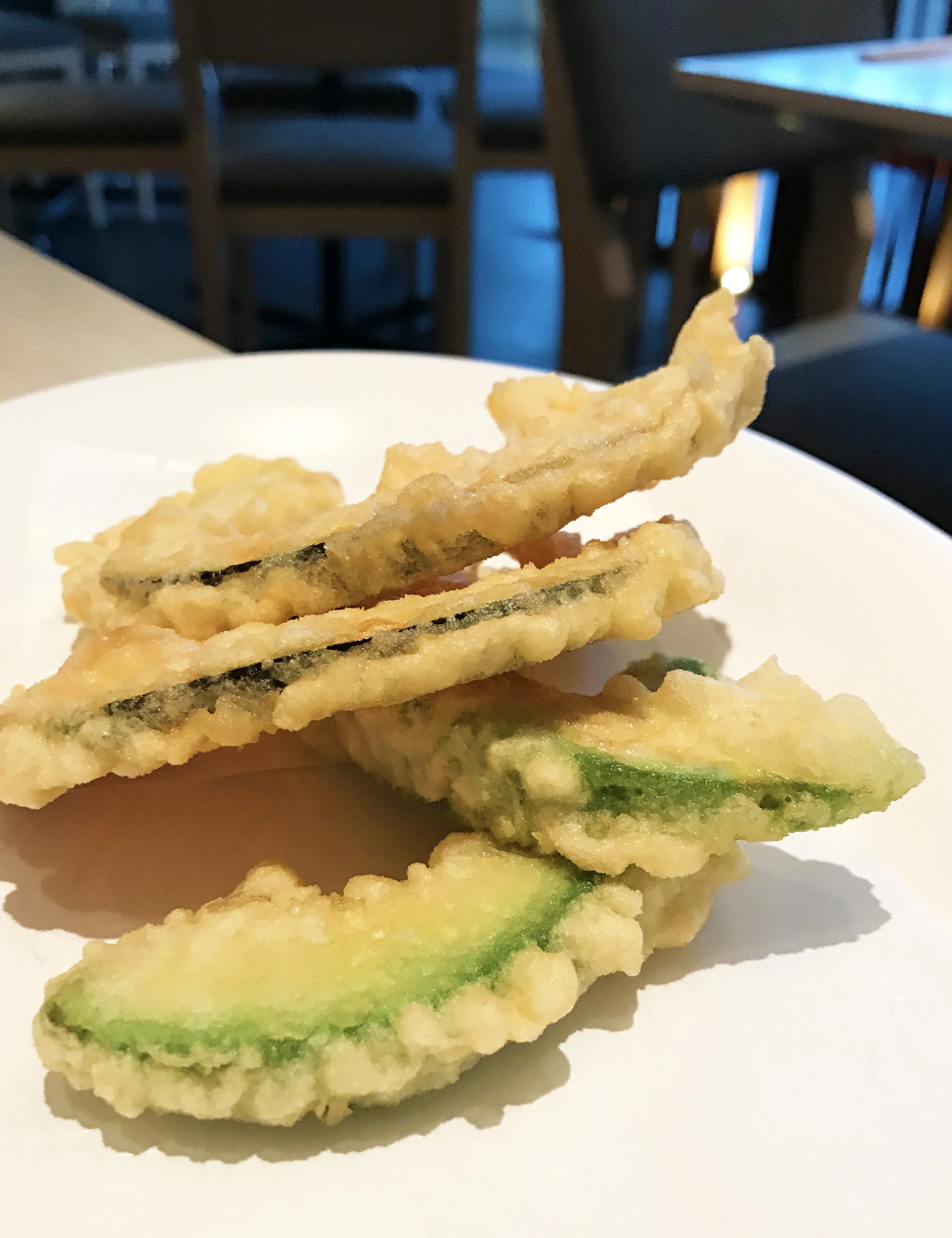 Tempura pumpkin and avocado