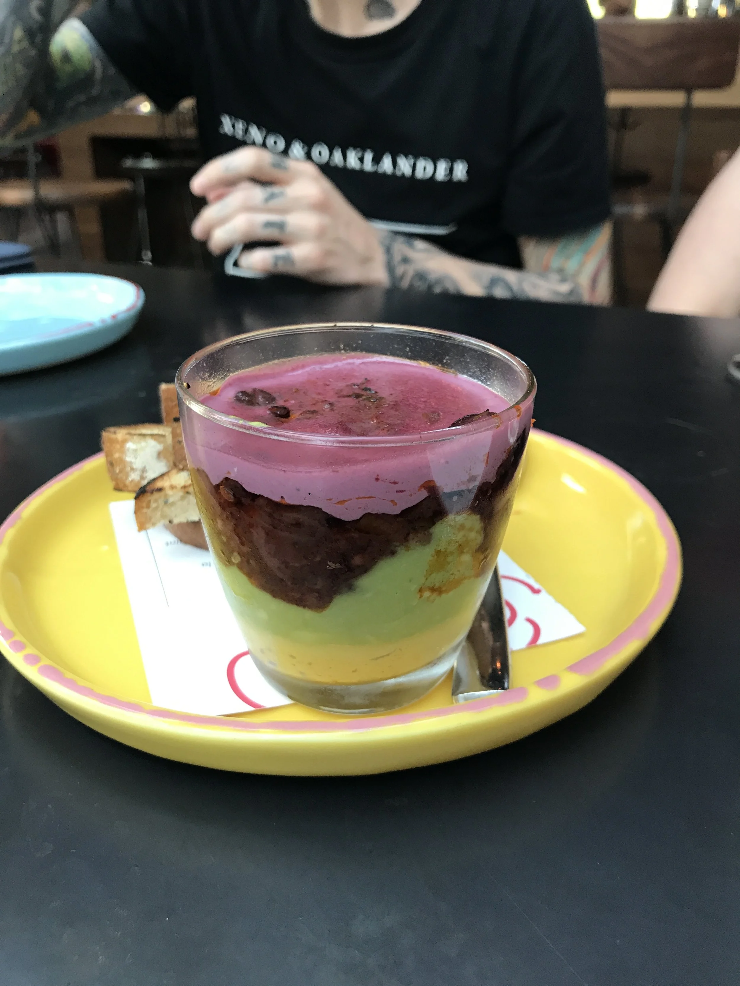 Causa Jar - eggplant terrine, potato mousse, avocado, botija olive aioli