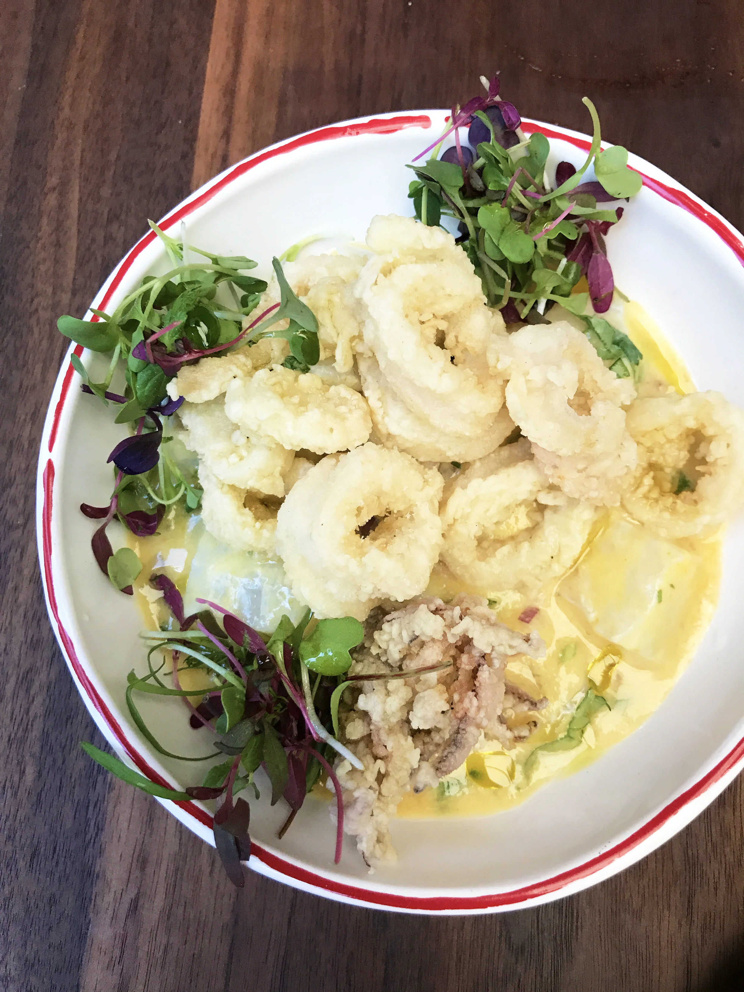 Ceviche Crocante - halibut, crispy baby calamari, yuzu kosho marinated, aji amarillo leche de tigre